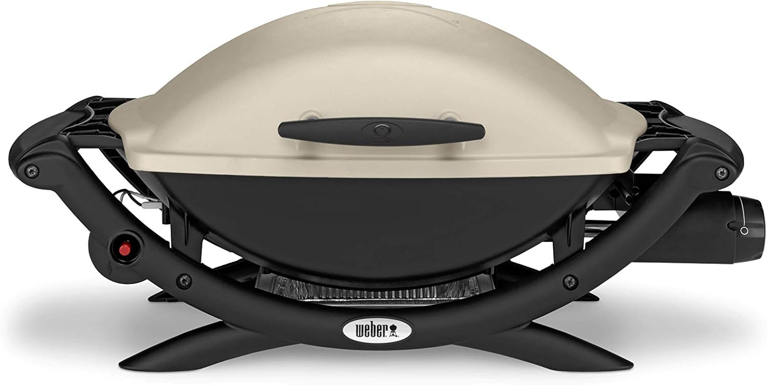 Weber Q2000 Gasgrill, 54 x 39cm Grillfäche, portabler BBQ Grill, 1 Brenner, mit ausklappbaren Seitentischen, 2-geteilter porzellanemaillierter Guss-Grillrost - Titanium (53060079)