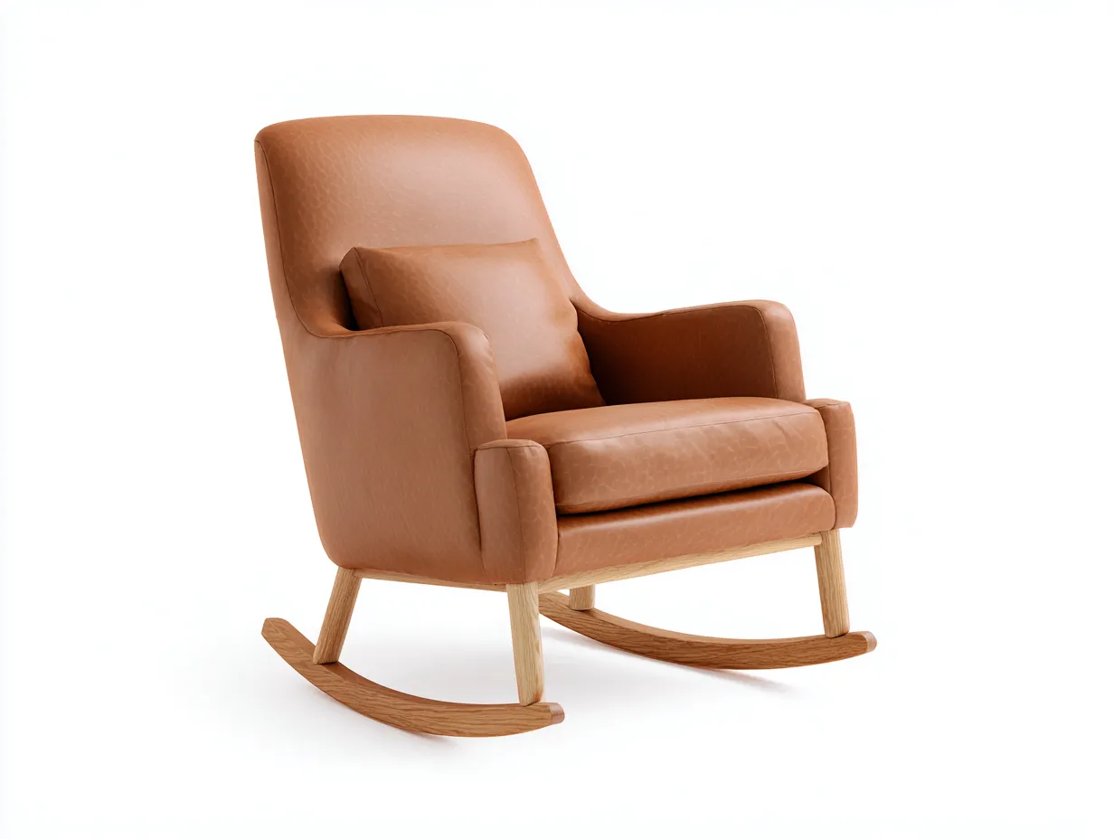 Schaukelstuhl in Lederoptik 72 x 94 x 101 cm - camelbraun/naturholz - für das Wohnzimmer - modern mit hoher Rückenlehne und Holzgestell