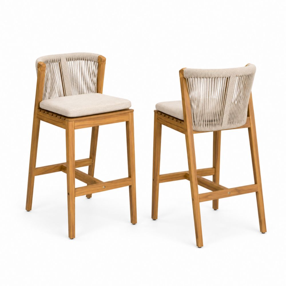 2er Set Garten-Barhocker Akazienholz Polyester Beige