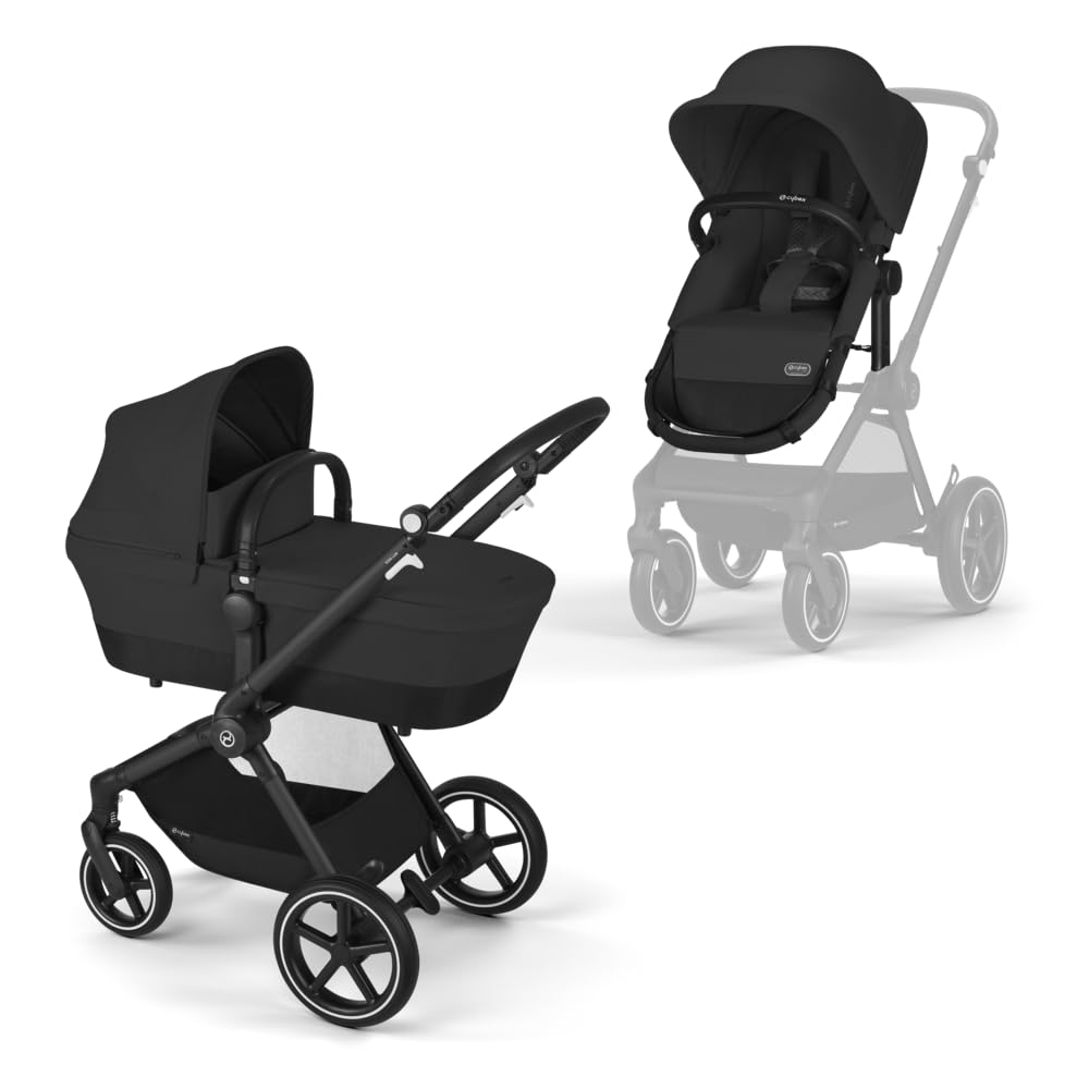 CYBEX Gold Kinderwagen EOS Lux 2-in-1 mit Babyschale Aton B2 i-Size und Babyschalen-Adapter, Reisesystem, Ab Geburt bis 22 kg (ca. 4 Jahre), Moon Black (Schwarz)