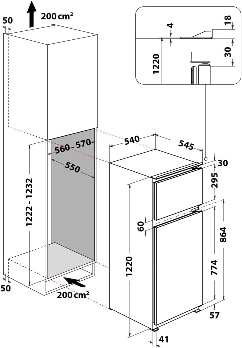 Bauknecht KDI 12S2 Einbau-Kühl-/Gefrierkombination, 173 l, elektronische Temperaturregelung, Abtauautomatik, LED-Beleuchtung, 36 dB leise, wechselbarer Türanschlag, Energieklasse E, Weiß