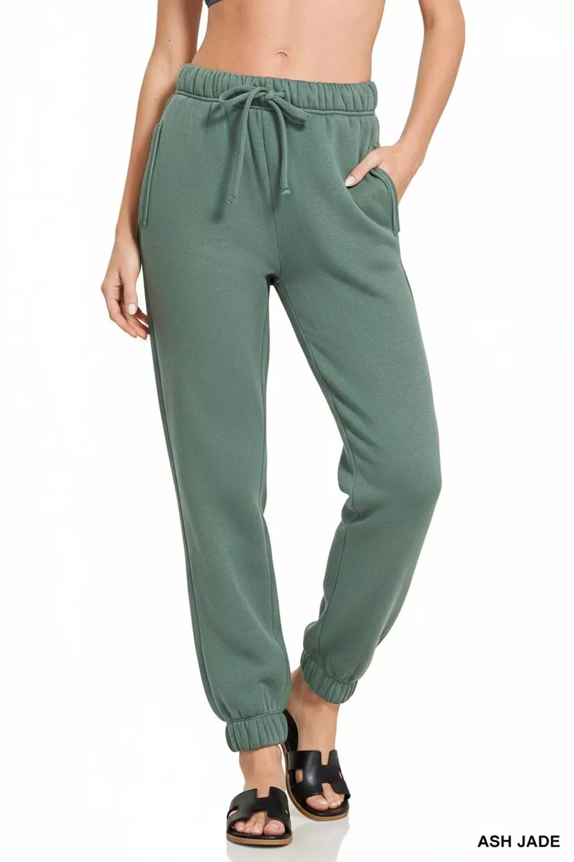Zenana Fleece Drawstring Joggers With Pocket