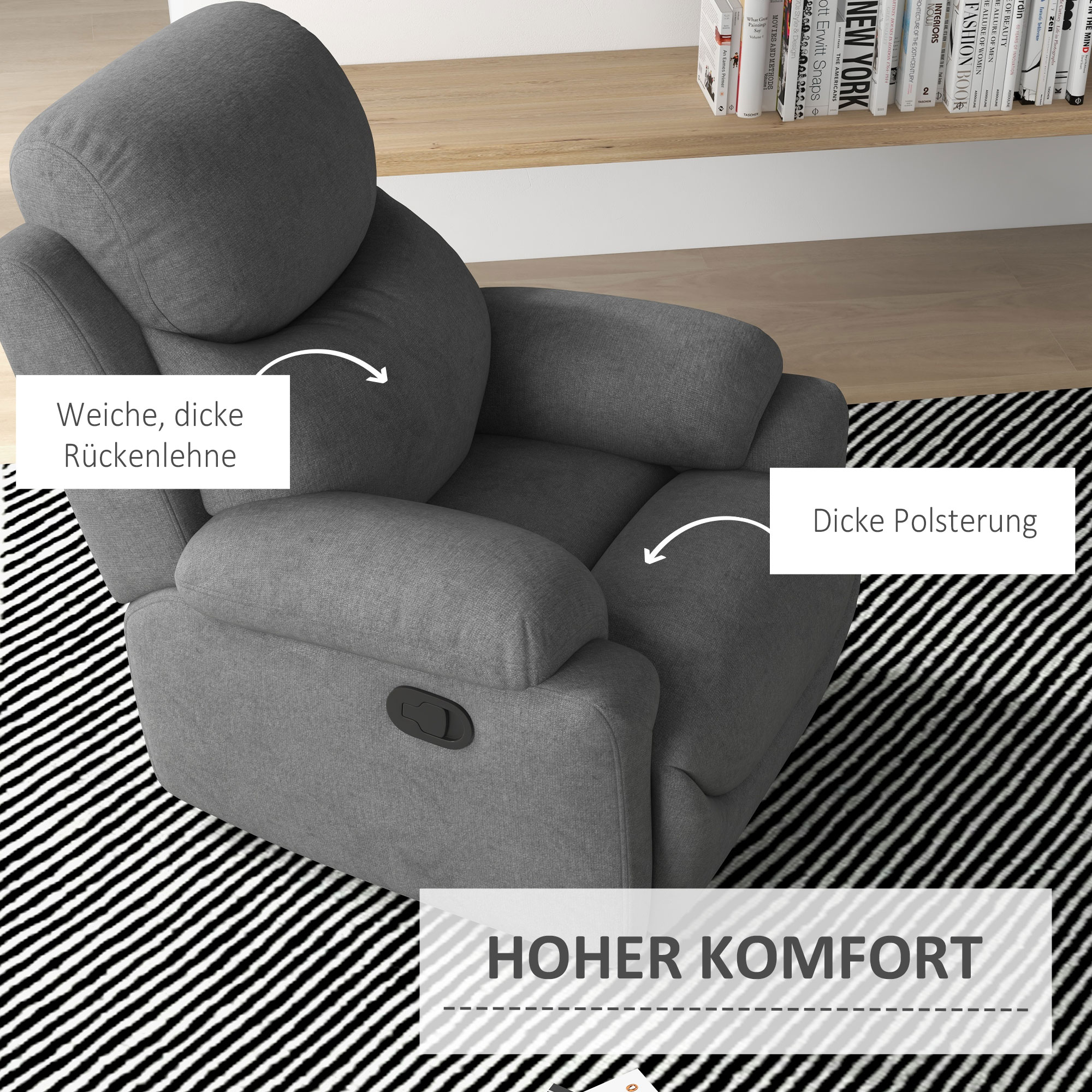 Relaxstoel, TV-stoel met ligfunctie en stoffen bekleding