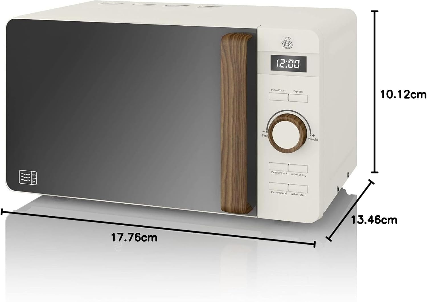 Swan Nordic SM22036WHTN Digitale Mikrowelle, Griff in Holzoptik, Gehäuse mit weicher Haptik und matter Oberfläche, 800 W, Baumwollweiß