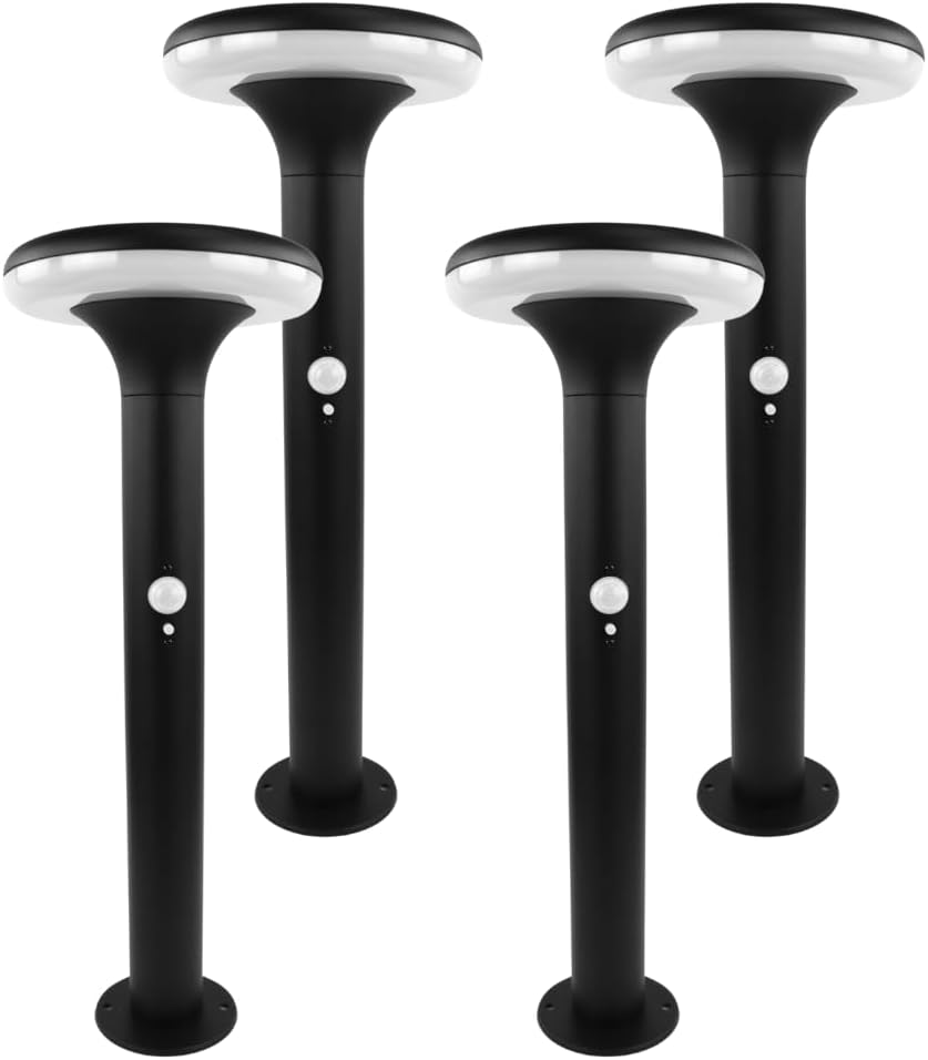 4er Set Solar Wegeleuchte mit Bewegungsmelder - 3 Lichtmodi - 3000K Warmweiß - IP54 wetterfest - Aluminium - runde LED Außenleuchte Pollerleuchte Garten Terrasse