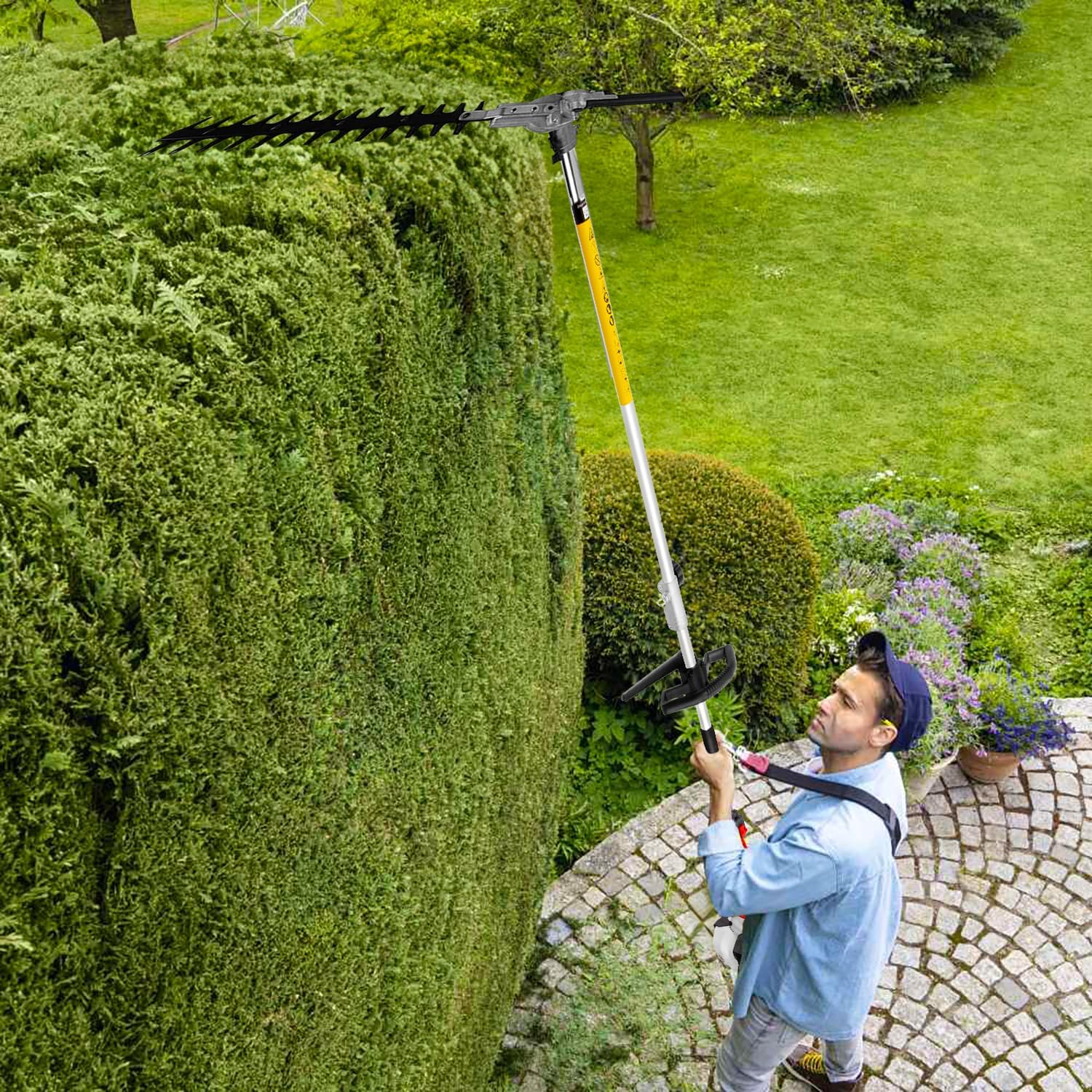 BU-KO Benzin-Heckenschere und Gartensäge mit 52 cc Langer Reichweite, mit 3 x 75 mm Verlängerungsstange, Ultimatives Gartenwerkzeug für präzises Schneiden