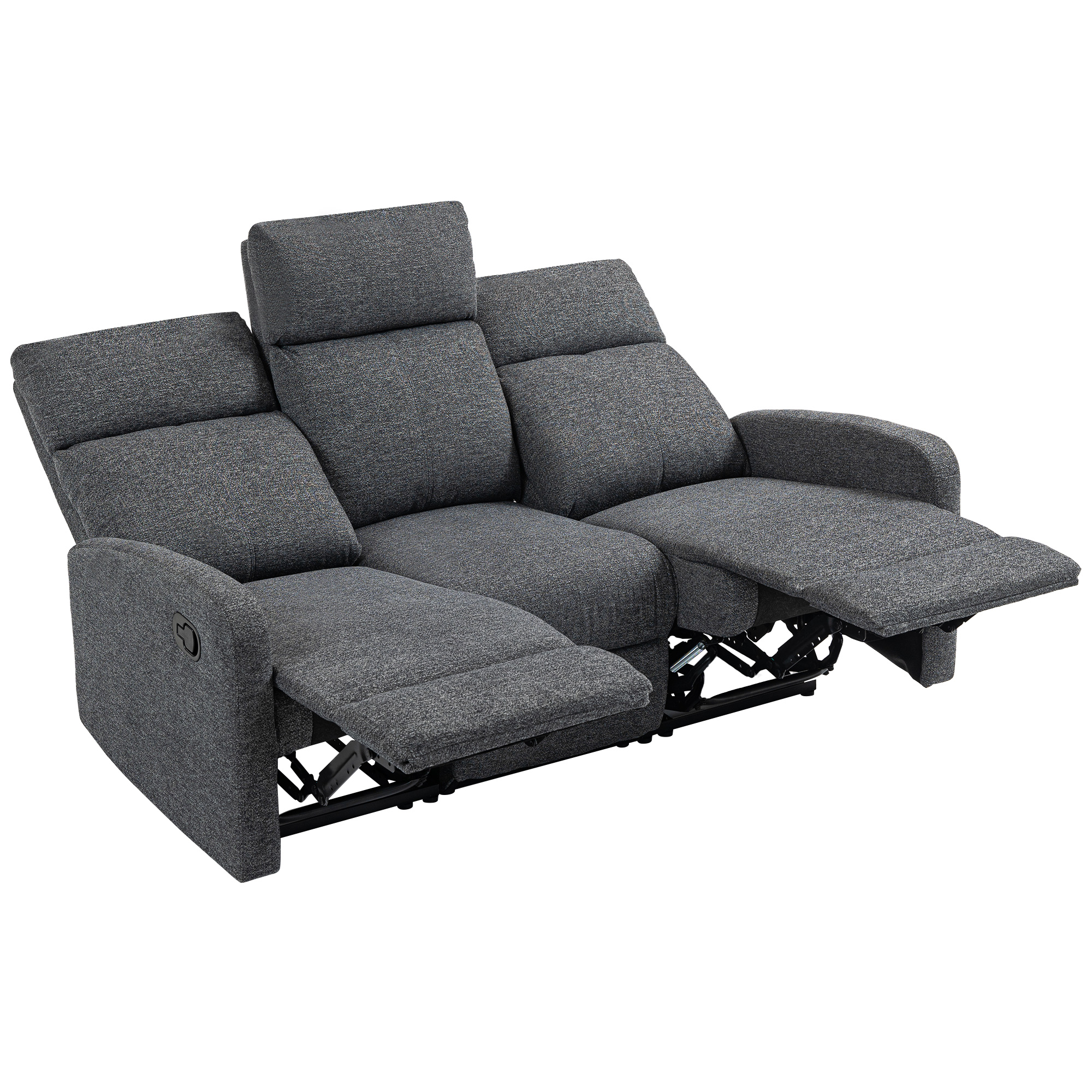 3-zits Bank, individueel verstelbare rugleuningen, voetensteun, stofbekleding, metaal, Grijs