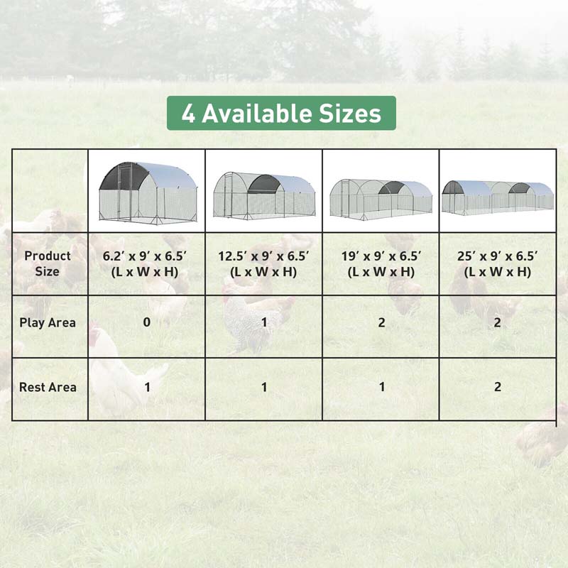 19 Ft Large Metal Chicken Coop Walk In Dome Poultry Cage Hen Run House Rabbits Habitat Cage With Cover - Waterproof Protective Cover