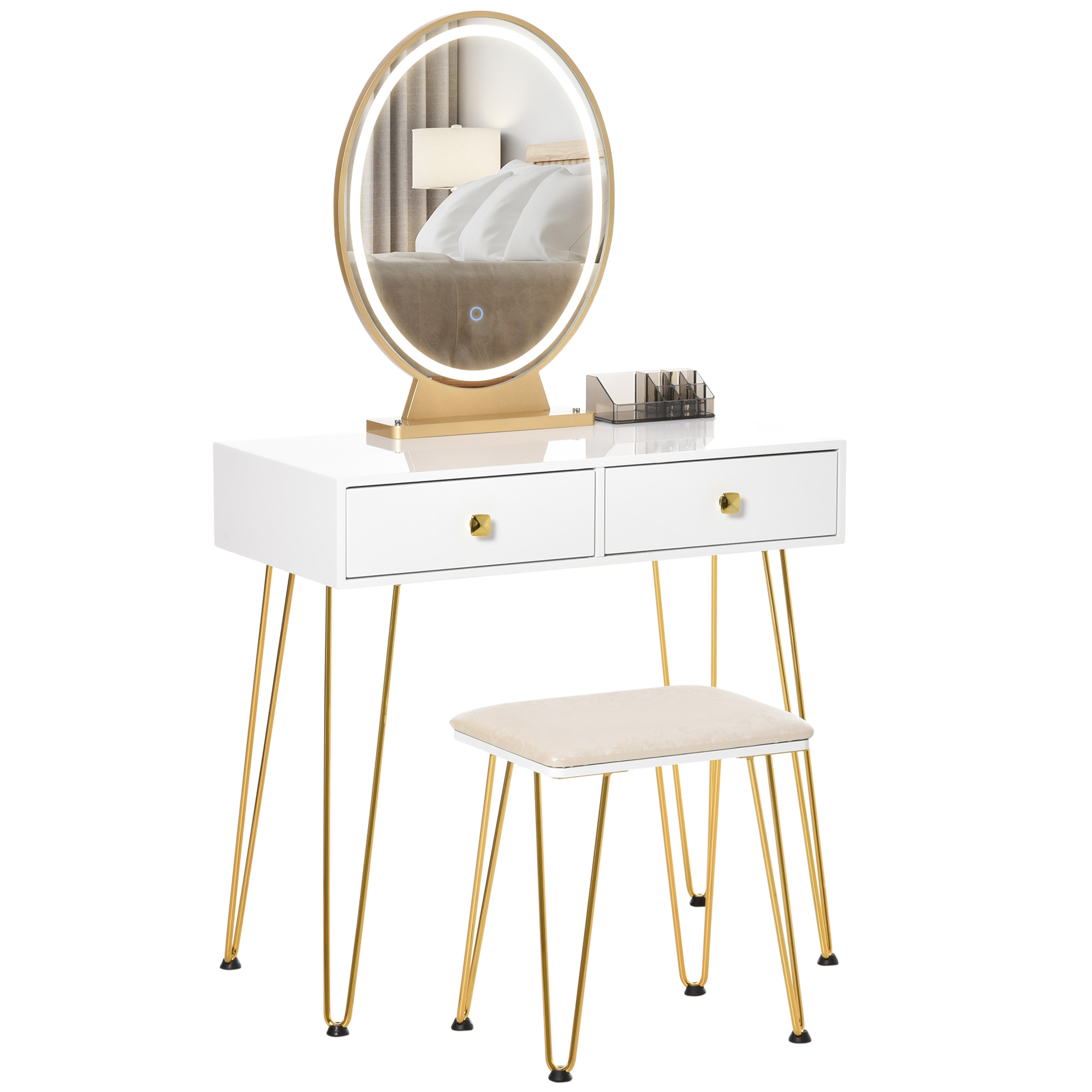 make-uptafel gestoffeerde kruk retro design