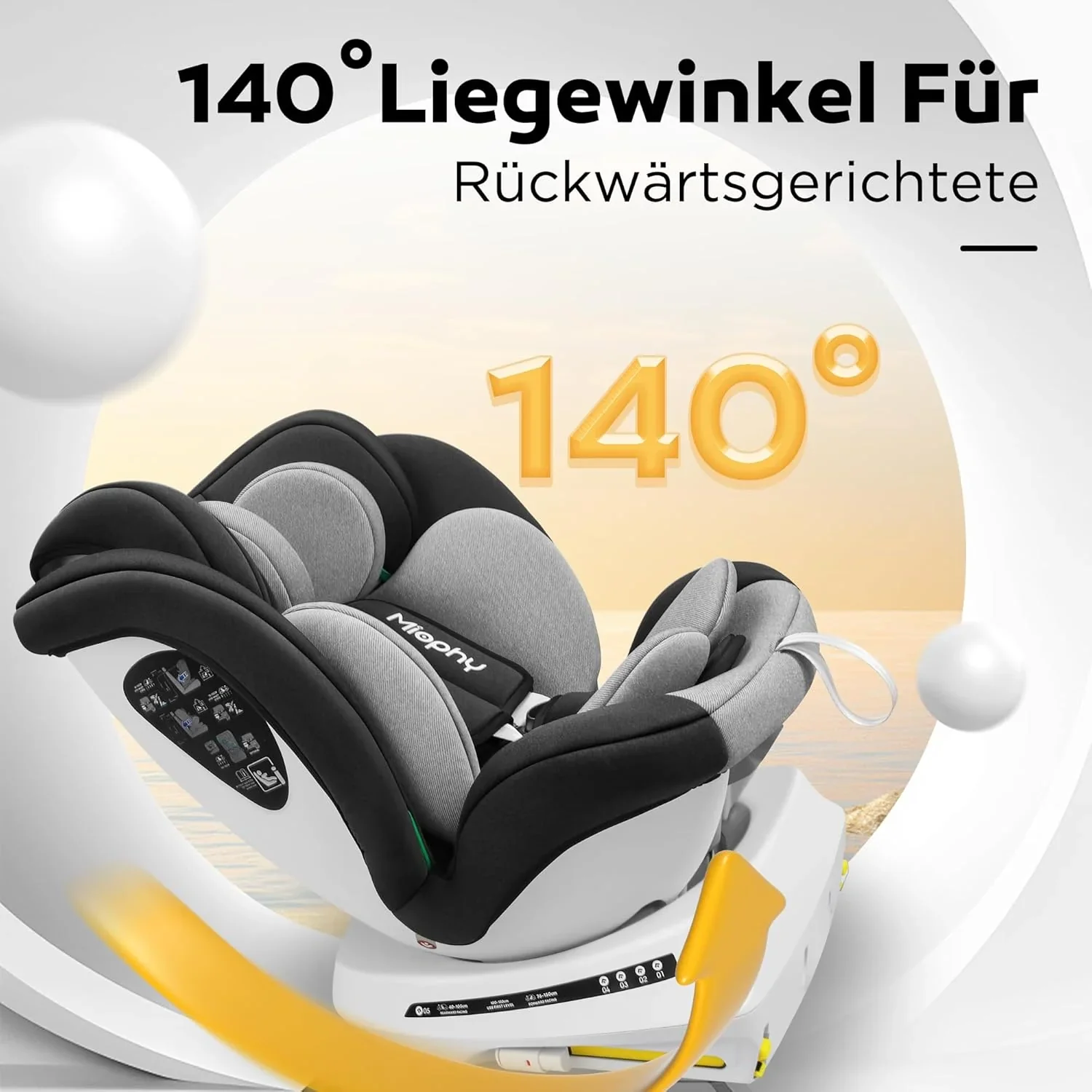 Miophy I-Size 360��drehbar Kindersitz, Gruppe 0+1/2/3, 0-12 Jahre, 40-150 cm, Baby Autositz mit isofix