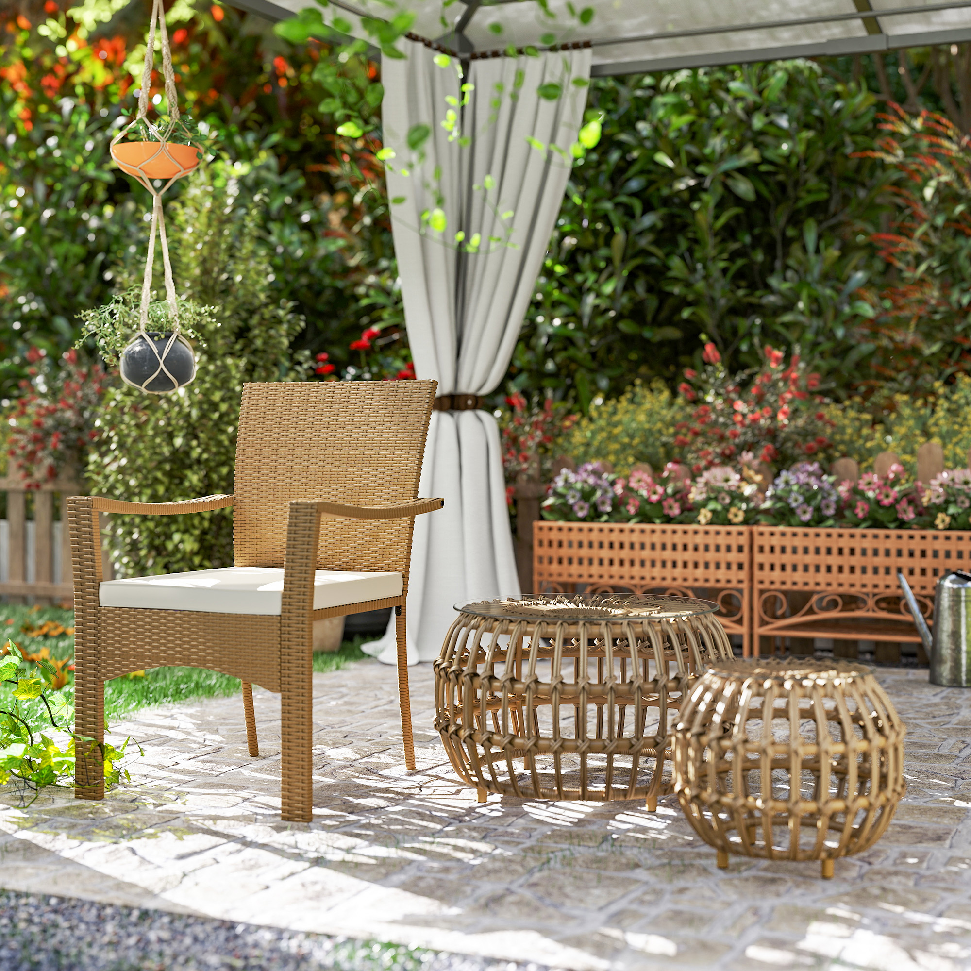 Outsunny 2-delige Set Bijzettafels Polyrattan ?66/42 cm Rond Weerbestendig met Glazen Blad - Bruin