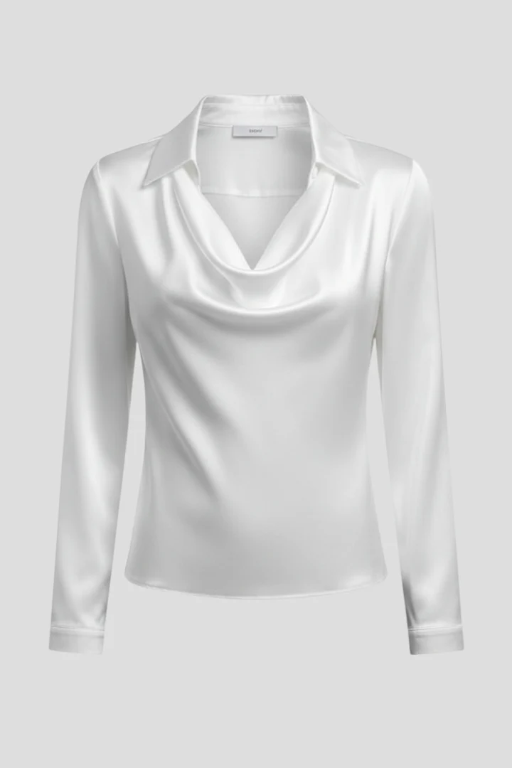 Satinbluse Damen mit Wasserfallausschnitt und Langarm | Elegante Bluse mit flie?endem Fall und geradem Schnitt f��r das Layering