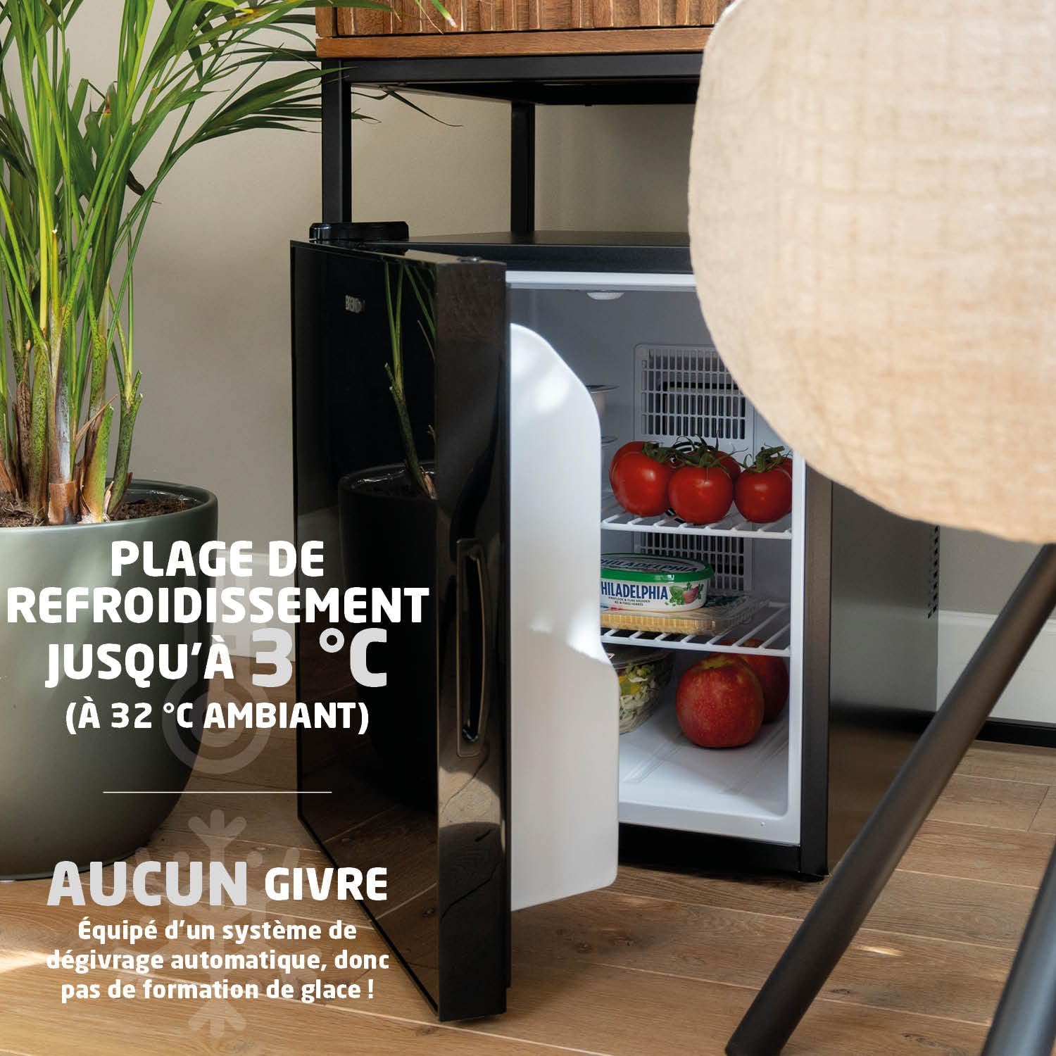BREND BR-2240 Mini réfrigérateur thermoélectrique - 44 L - Silencieux 35 dB - LED - Économe en énergie - Pour chambre, bureau ou camping