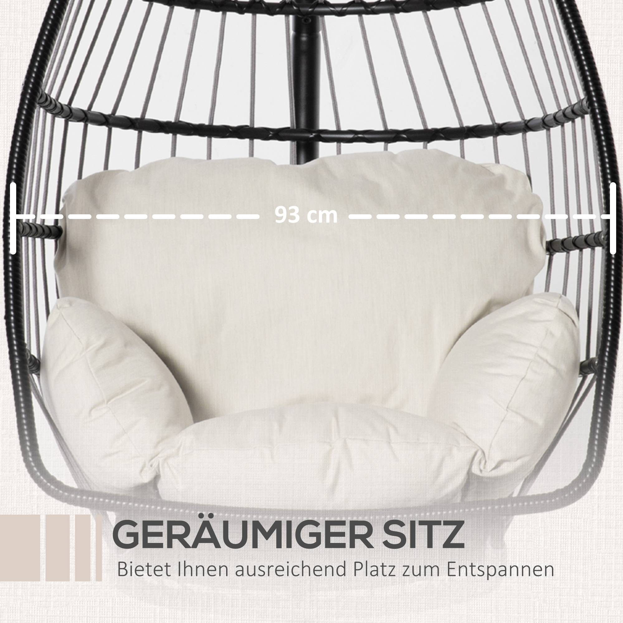 Outsunny hangstoel hangmand met frame hangende schommel hangstoel met kussenmand opvouwbaar metaal zwart + cr��me wit 101 x 101 x 188 cm