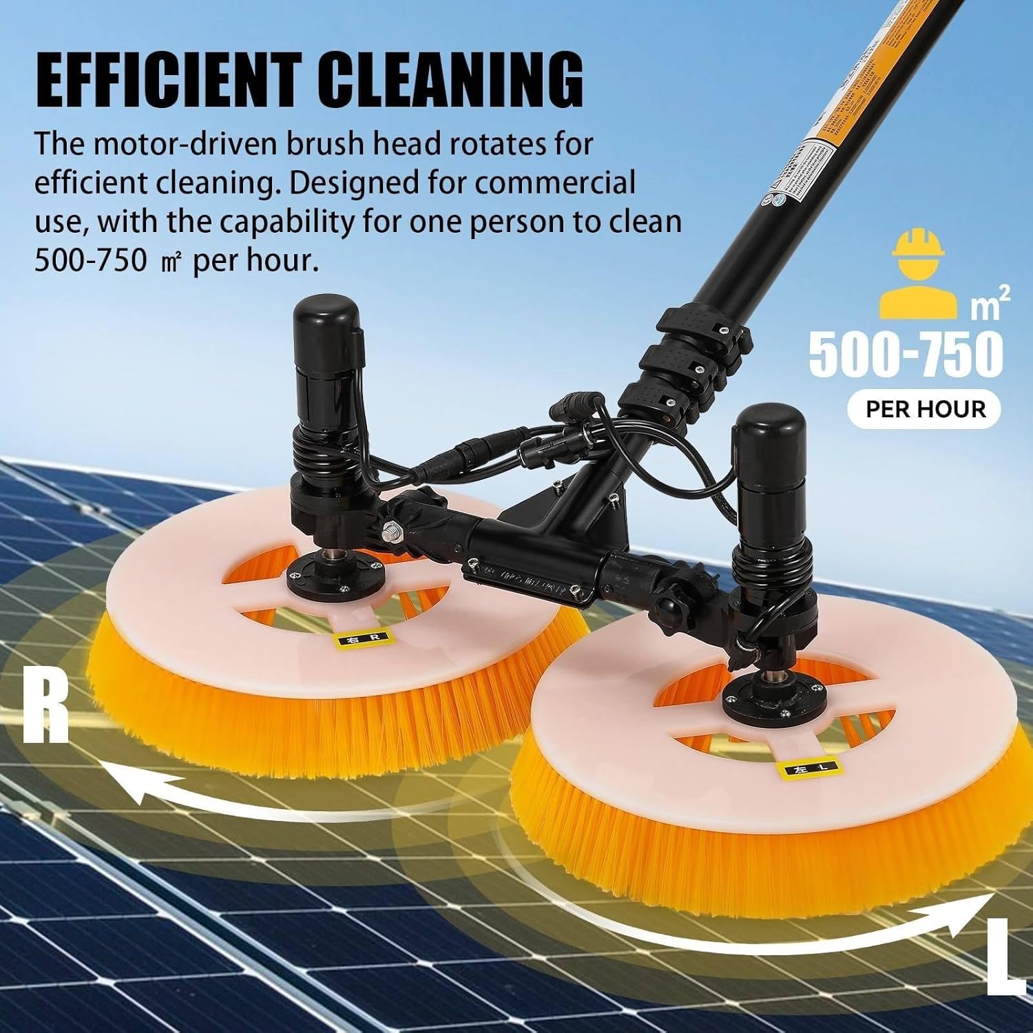 Professionelle Solar-reinigungsbürste für den Außenbereich, Teleskopstange PV -Panel Waschmaschine, Doppelkopf Solar Panel Reinigungsausrüstung Solarreiniger Roboter(Mains Electricity,7.5M)
