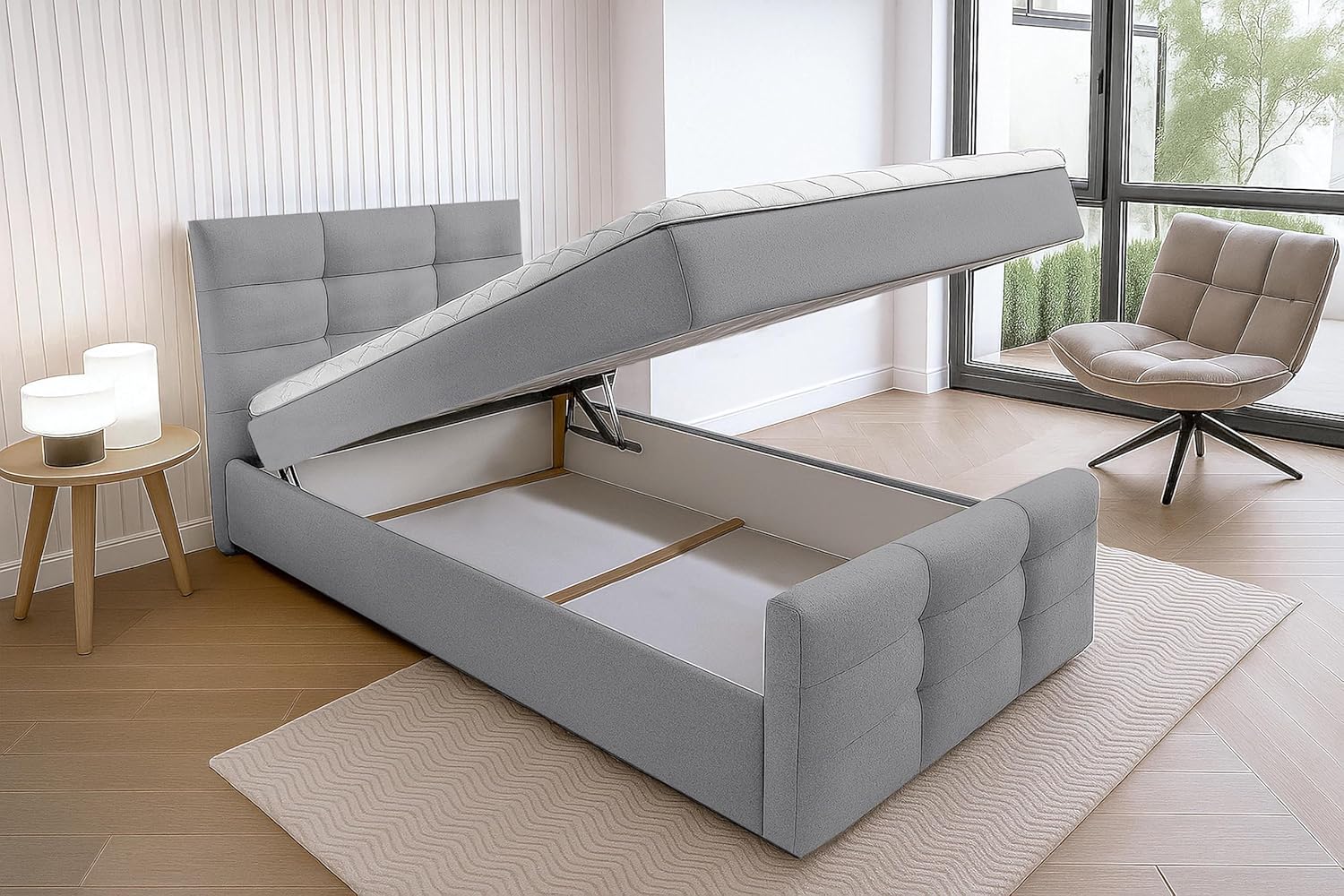 Bett mit Bettkasten 100x200 cm Argentaro graues Boxspringbett