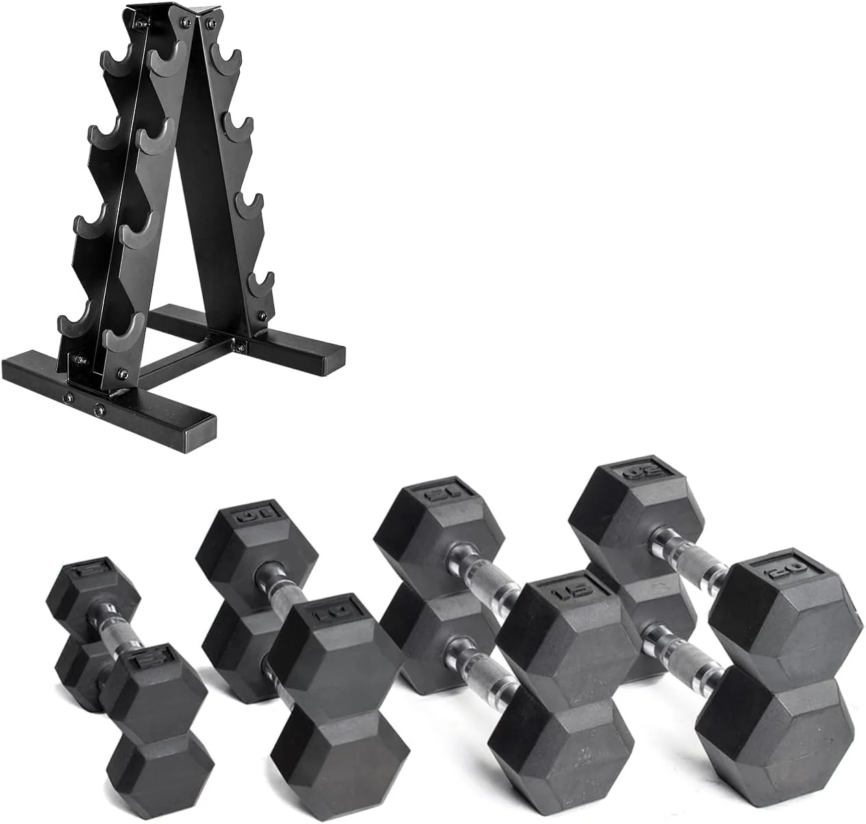 CAP Barbell Rubber Coated Dumbbell Weight Set with Vertical Rack | 100 lb, 150 lb, and 210 lb