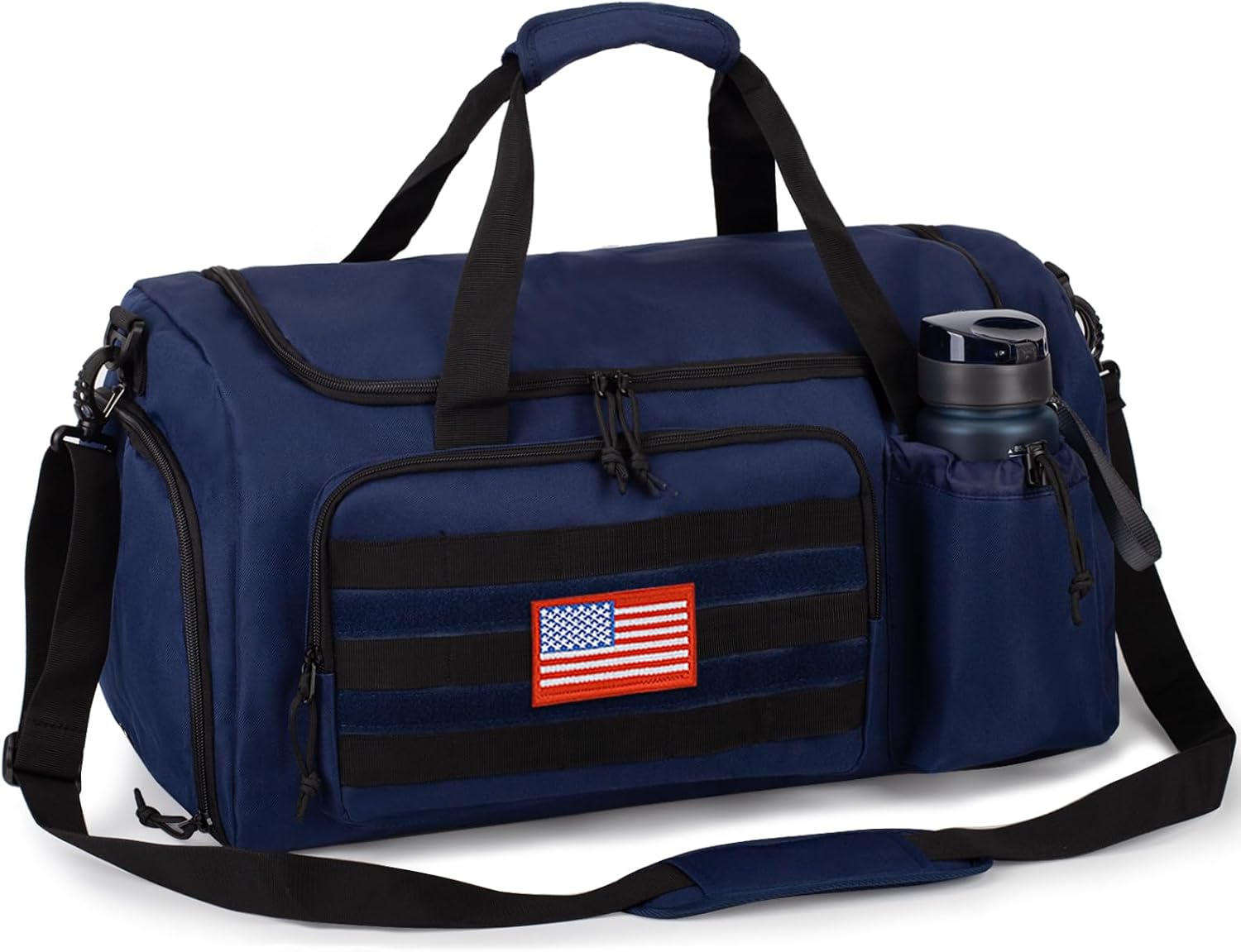 Taktische Sporttasche für Herren, 40 l, großes Fassungsvermögen, Seesack mit Schuhfach, Sporttasche mit Nassfach, multifunktionale Wochenendtasche, geeignet für Reisen, Camping, Wandern, Blau, Medium