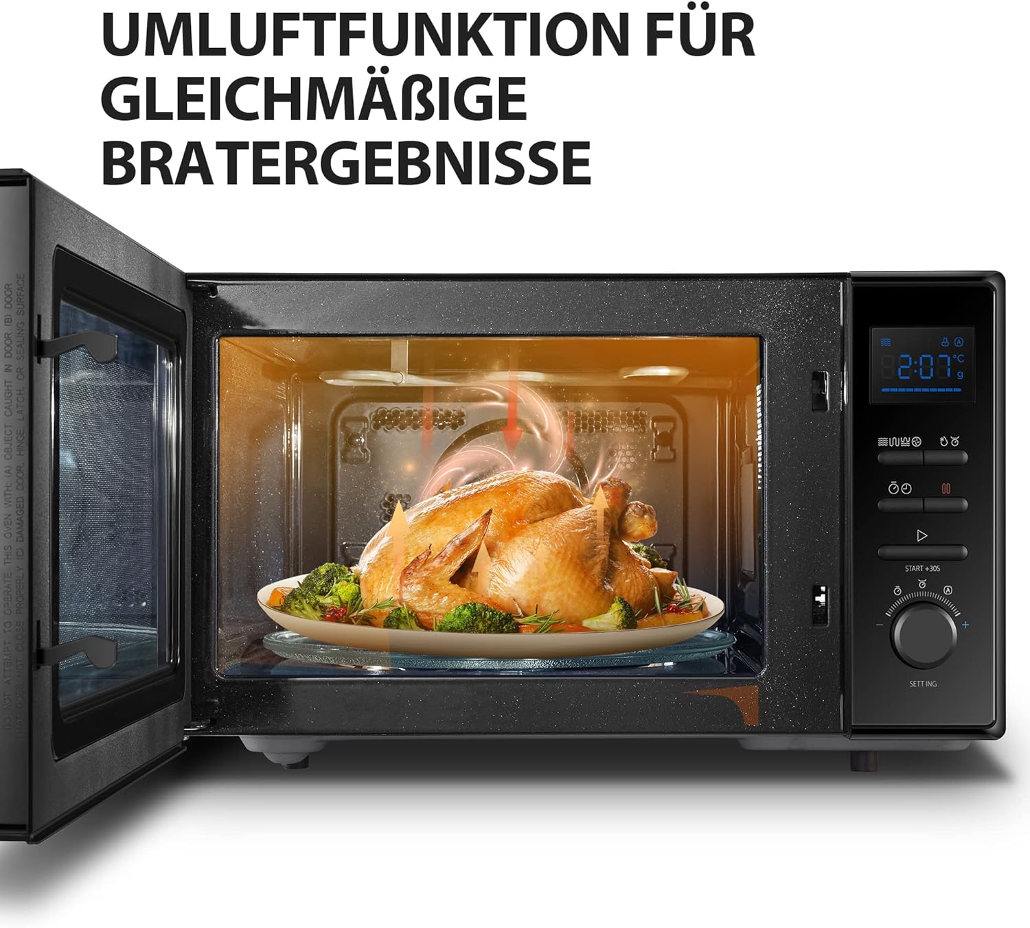 Toshiba MW2-MM20PF(BK) Freistehend Mikrowelle/Solo-Mikrowelle / 20L / 800W / 5 Leistungsstufen mit praktischer Auftaufunktion/LED-Beleuchtung im Innenraum/Schwarz