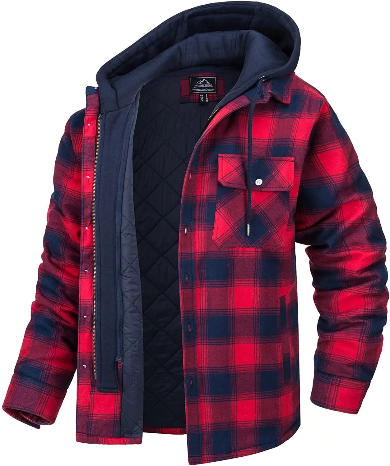 Herren-Kapuzenjacke mit Karomuster | Warm gef��ttert
