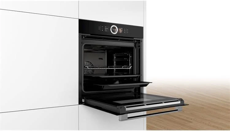 Bosch HMG7361B1, Serie 8 smarter Einbau-Backofen mit Mikrowellenfunktion, 60 x 60 cm, Made in Germany, Schwarz, Air Fry, Digitaler Bedienring, Touchdisplay, Automatikprogramme, Reinigungsunterst��tzung