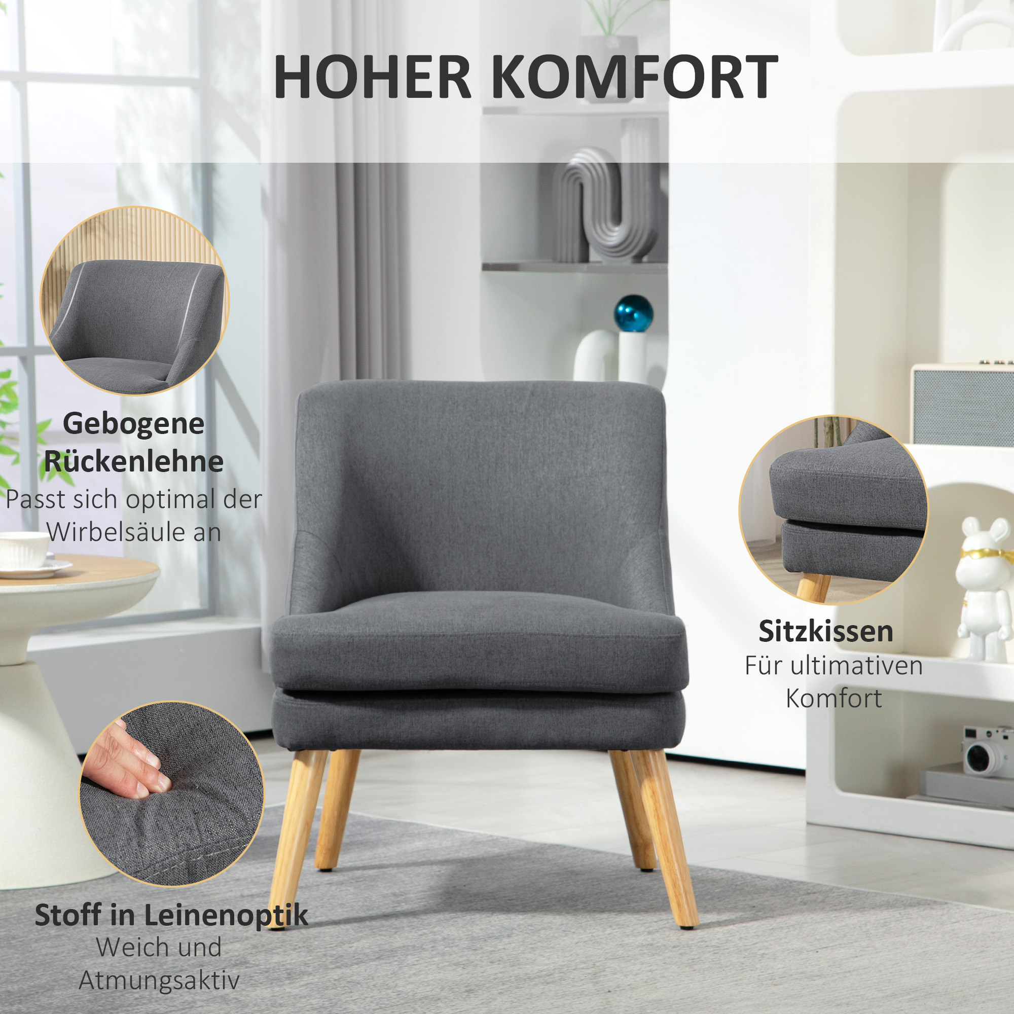Accentstoel in Scandinavische stijl, fluweel, 25D-schuim, Hevea-houten poten, Beige, 63x69x79,5 cm