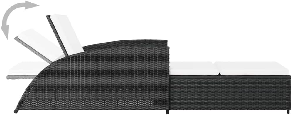 vidaXL Sonnenliege mit Cremeweißer Auflage Gartenliege Liege Rattanmöbel Gartenmöbel Relaxliege Saunaliege Liege Liegestuhl Poly Rattan Schwarz