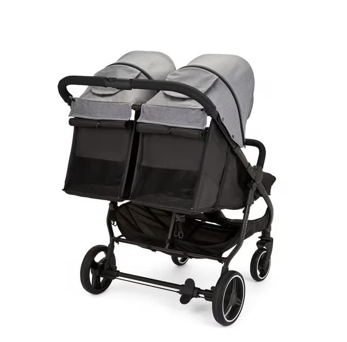 Ickle Bubba Venus Prime Doppelkinderwagen - geeignet von Geburt bis 15 kg (ca. 3 Jahre), leichter, faltbarer Zwillingskinderwagen mit Neugeborenenkokon, 2 Fußwärmern und Regenschutz (Schwarz)