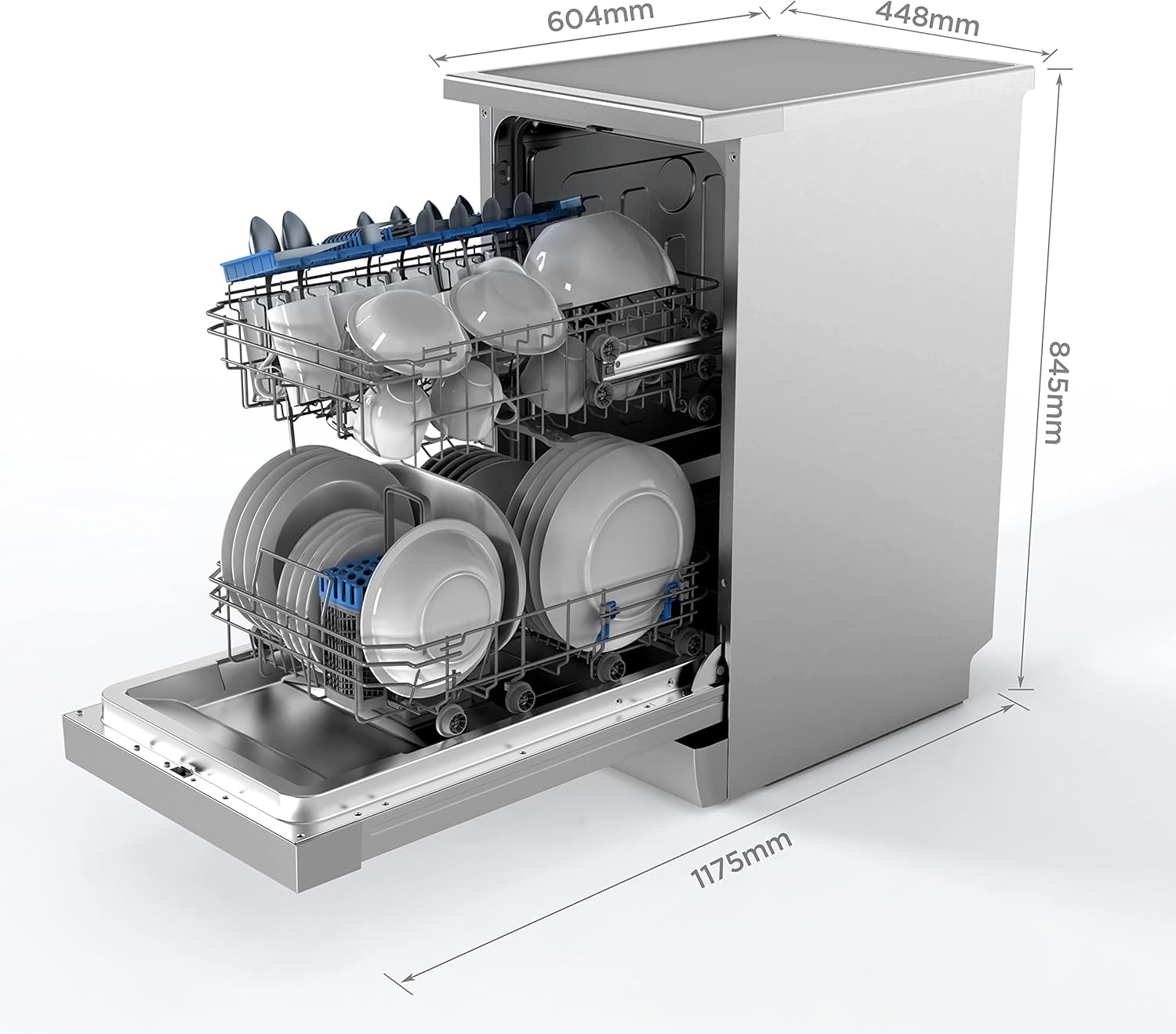 Midea Geschirrspüler Unterbau MDWEU1435XSS-W, 14 Maßgedecke, Spülmaschine 60 cm Teilintegrierbar mit WIFI, Extra Trocknung, 7 Programme, 47dB, 0-24h Startzeitverzögerung, Inox