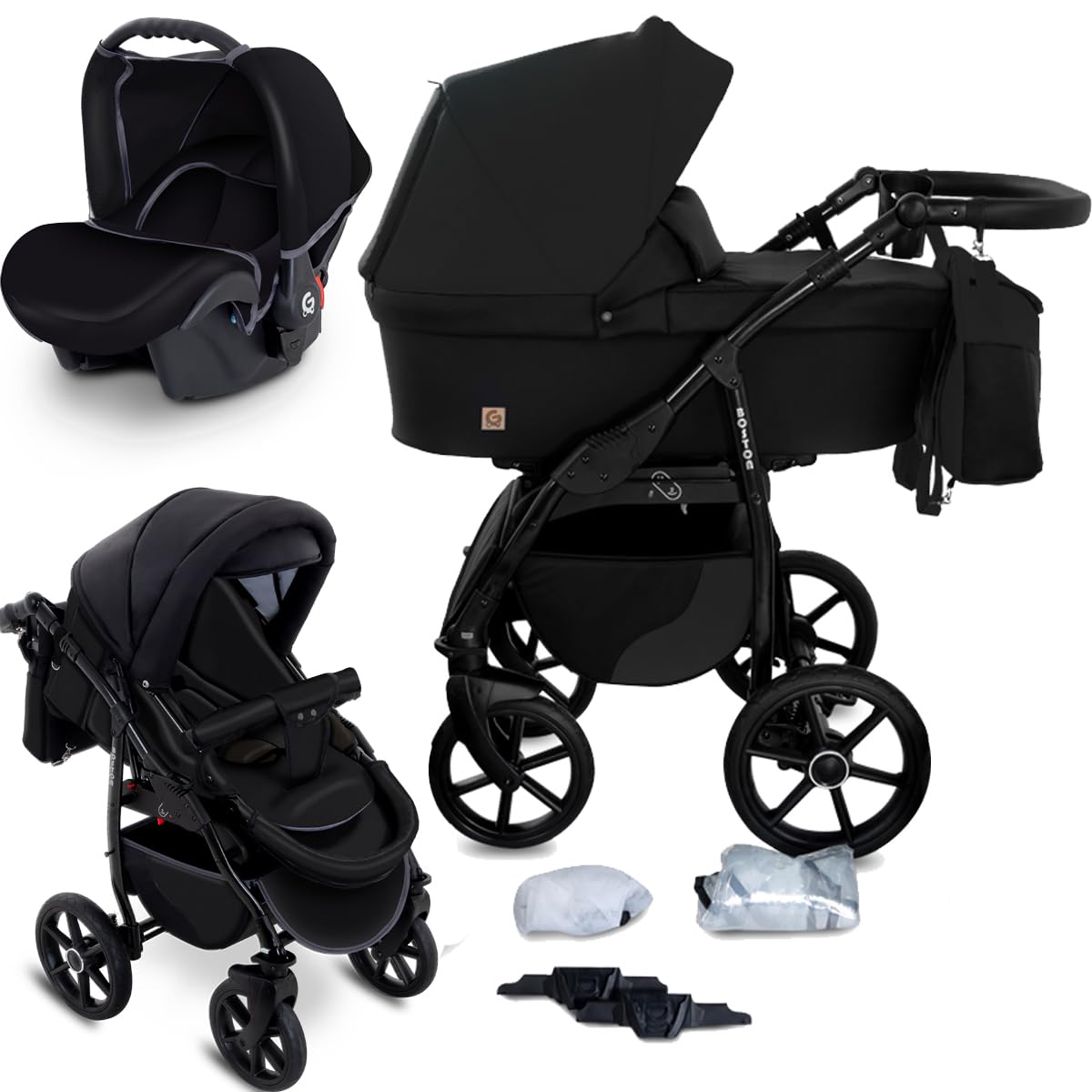 GaGaDumi Boston Kinderwagen 3 in 1 Komplettset mit Autositz - Kombikinderwagen mit großen Rädern - TÜV-zertifiziert - Baby Stroller Set - für Neugeborene und Kleinkinder Grau Jeans
