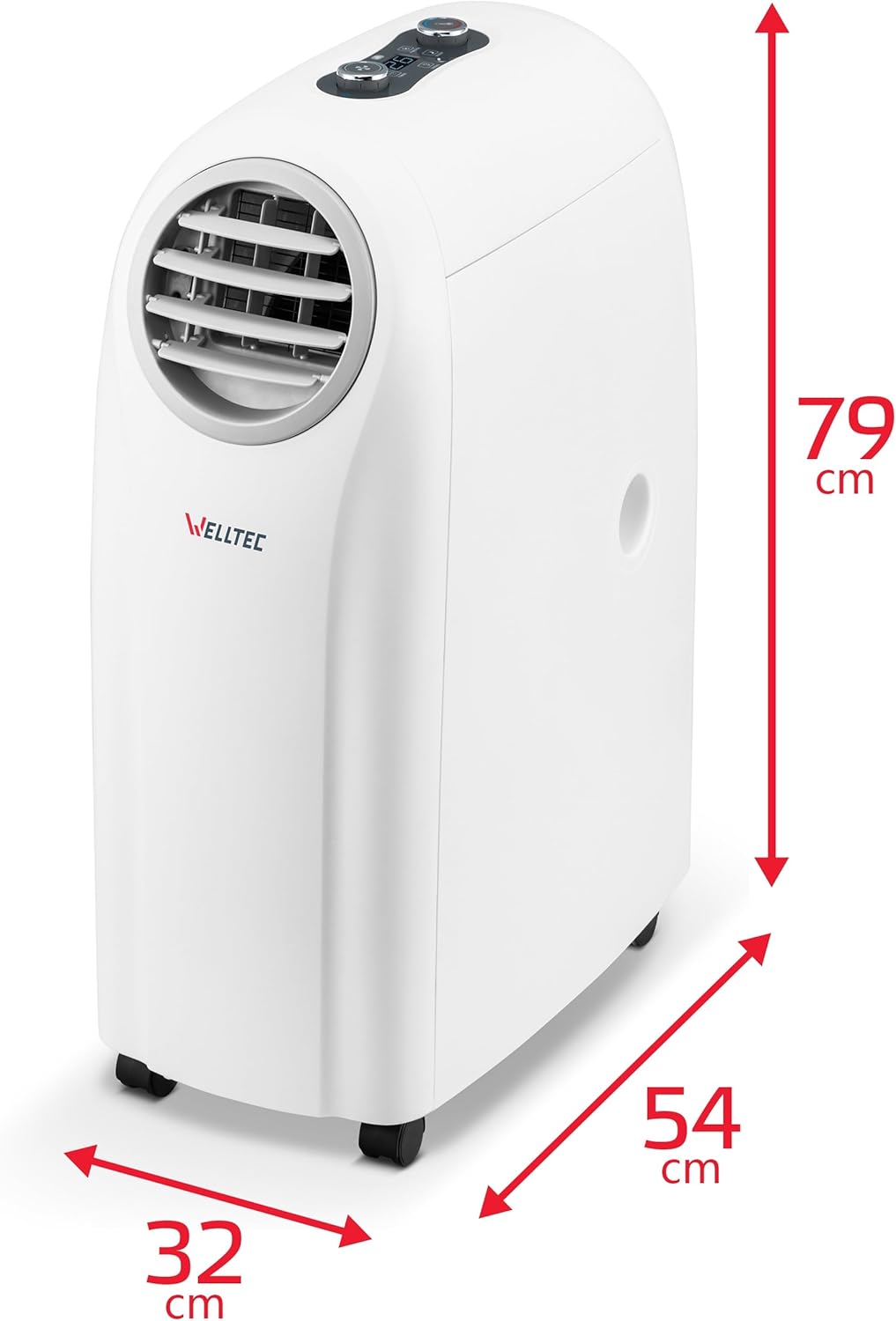Welltec ACH1414 Mobile Klimaanlage | 4in1 Klimagerät: Kühlung, Heizung, Entfeuchtung, Belüftung | 14.000 BTU | max. 75 m² | WiFi | reichhaltiges Zubehörset | Energieklasse A | 5 Jahre Garantie