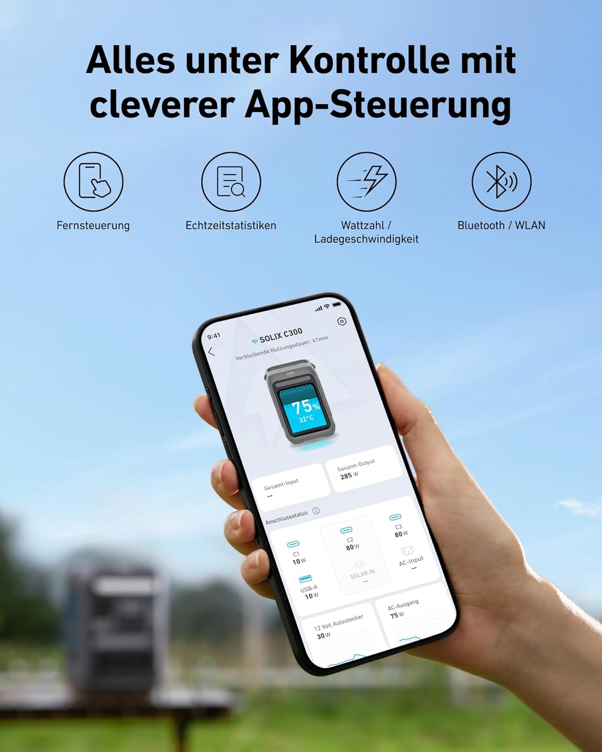 SOLIX C300 Tragbare Powerstation, 288Wh LiFePO4 Akku, 300W (Max 600W) Solargenerator, 140W Beiseitige Schnellladeleistung, Für Camping, Draußen, Reisen, Notfälle, unterwegs (Solarpanel Optional)