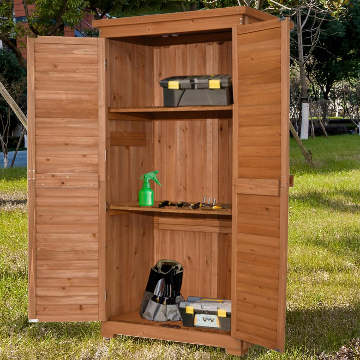 MCombo Gartenschrank Geräteschuppen Werkzeugschrank Outdoor-Schrank Gartenbox 0870 aus Holz Natur, 47 X 87 X 160 cm