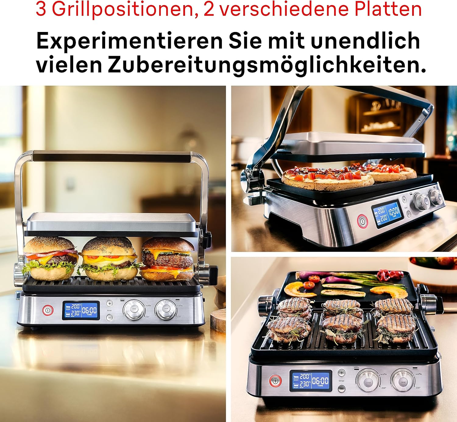 Braun MultiGrill 9 CG 9047 Kontaktgrill mit Grill-, Flach- und Waffelplatten, Grillpositionen: Kontakt, BBQ, Ofen, Spülmaschinenfeste Platten, Fettauffangschale, 230° Höchsttemperatur, Boost-Funktion