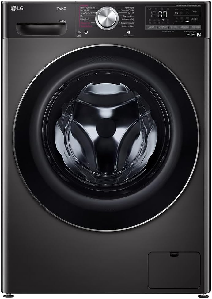 V9WD128H2B, Klasse A, Waschtrockner 12-8 kg, 1360 U/min, AI Direct Drive, Nachlegefunktion, Schnellwaschgang in 39 Min., mit Dampf, 60 x 61 x 85 cm - Black Stainless Steel
