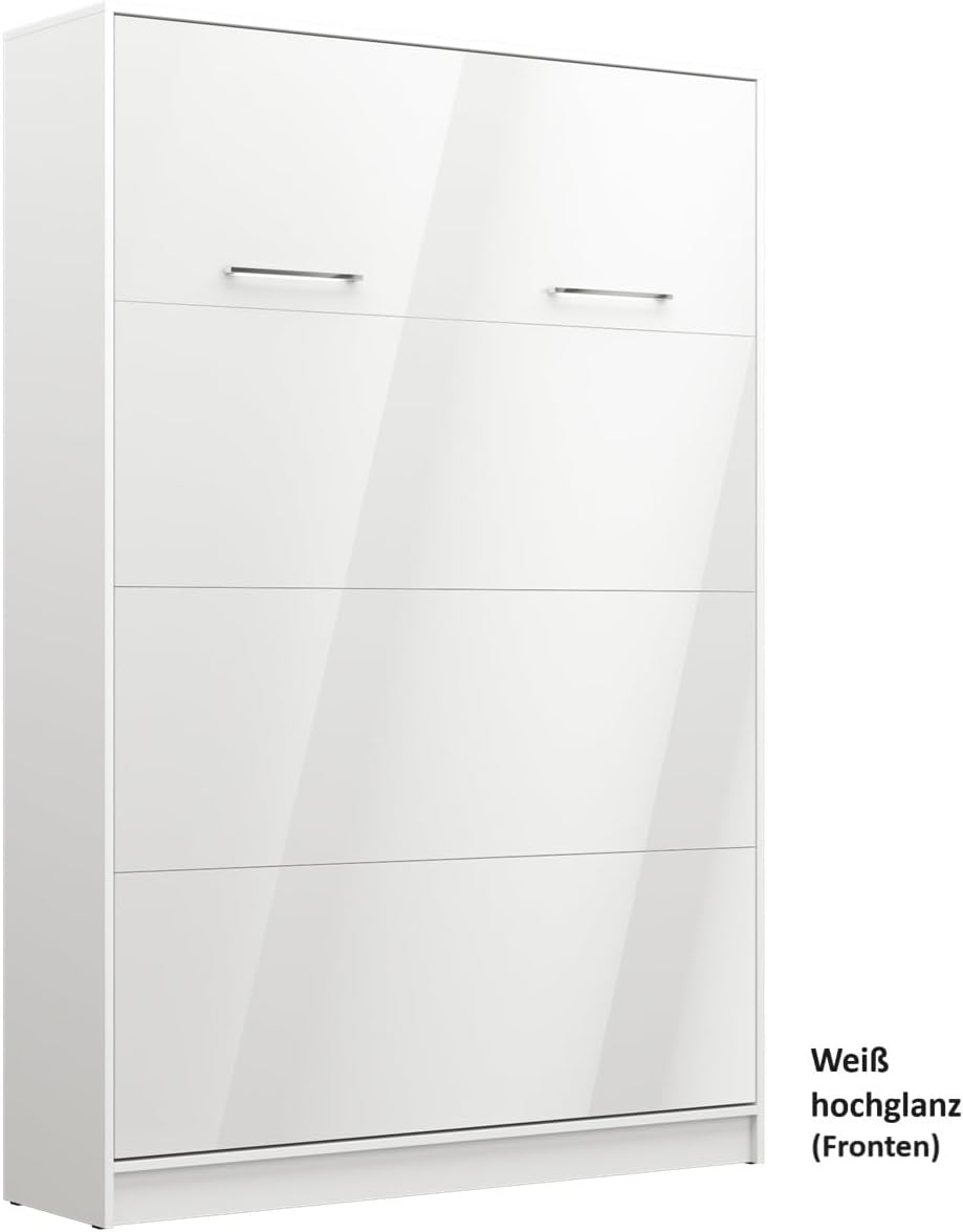 Schrankbett Wandbett Wandklappbett vertikal VB 140x200 mit Lattenrost und 2 Schränken weiß, Eiche Sonoma Lancelot schwarz Schlafzimmer Set neu (Weiß Hochglanz (Fronten))
