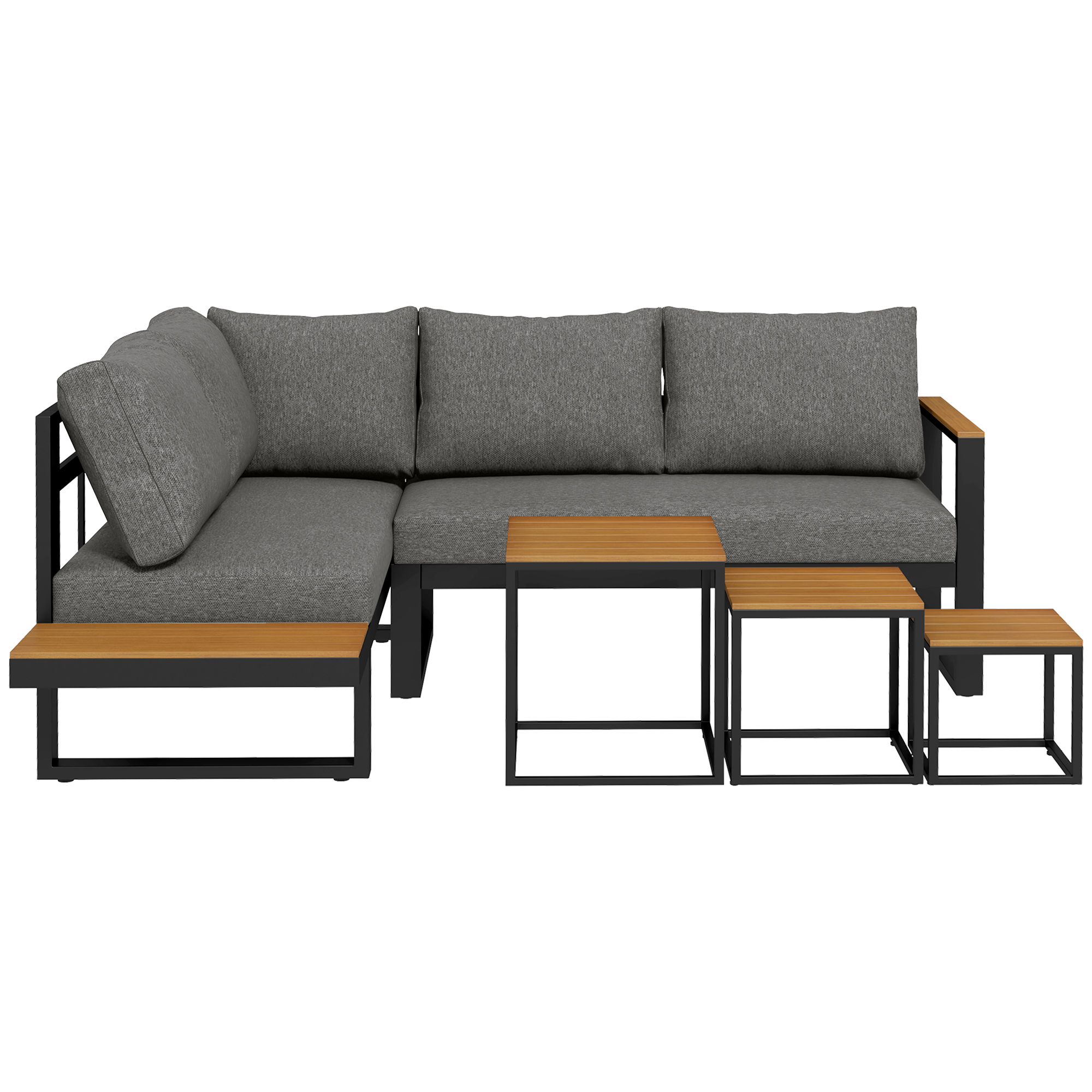 Outsunny 5-delige loungeset voor buiten, tuinmeubelset, 148 cm x 61 cm x 71,5 cm, Grijs + Natuurlijk