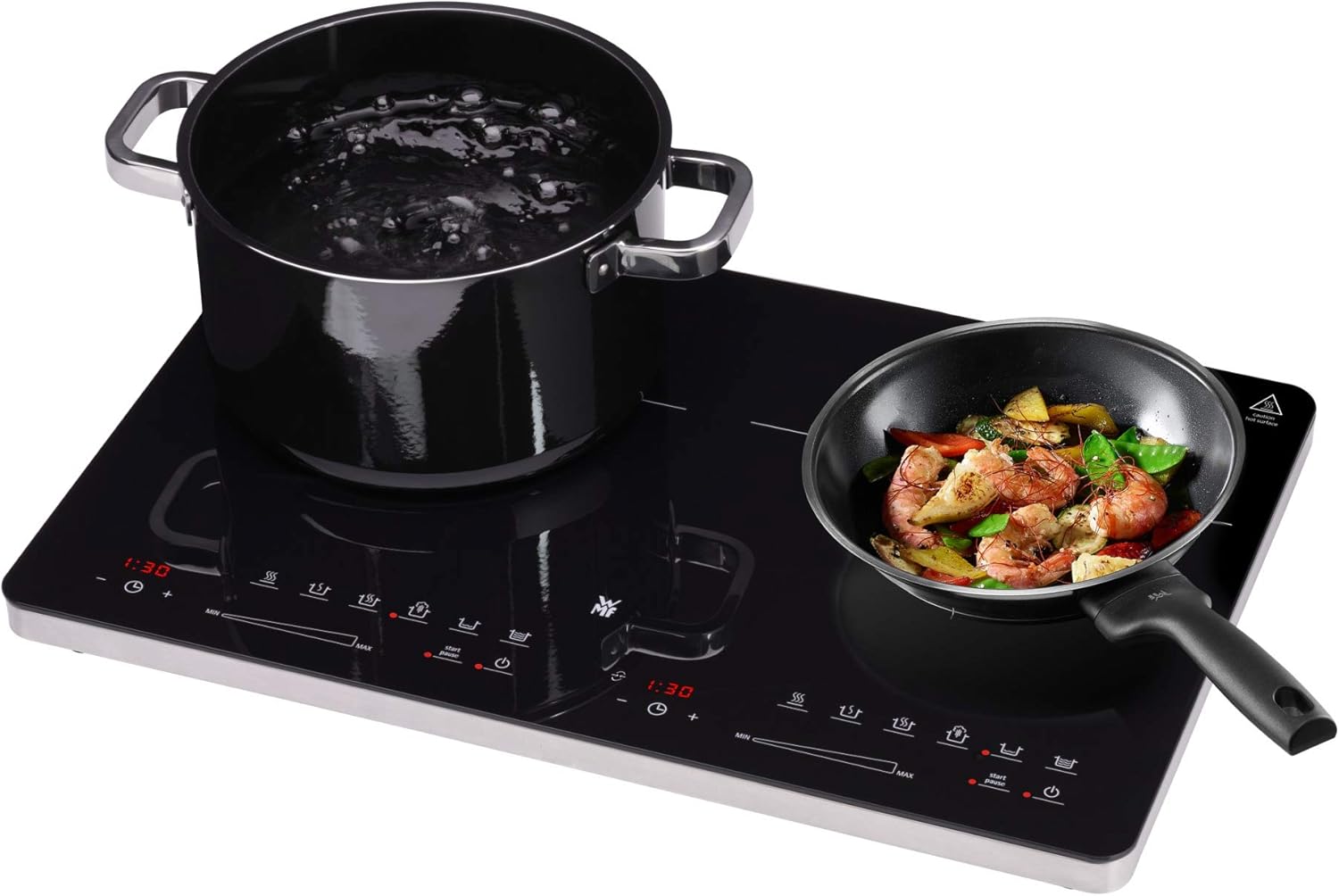 WMF Kult X Doppel- Induktionskochfeld 2 Platten, Kochplatte bis 28 cm, 2 Kochzonen, 8 Stufen, Topferkennung,Touch-Display, Glaskeramik, Timer-Funktion, 3500 W