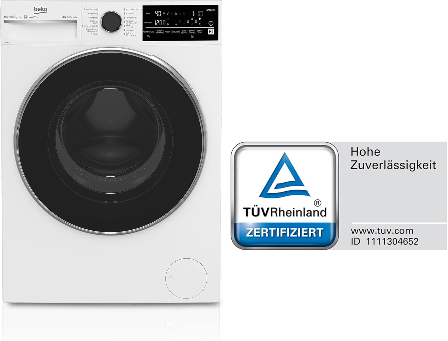 Beko Waschmaschine 8kg, Stiftung Warentest GUT (1,9)*, 1400 U/min, SteamCure Dampffunktion, AquaWave Schontrommel, StainExpert Programm, B5WFT78410W, Weiß