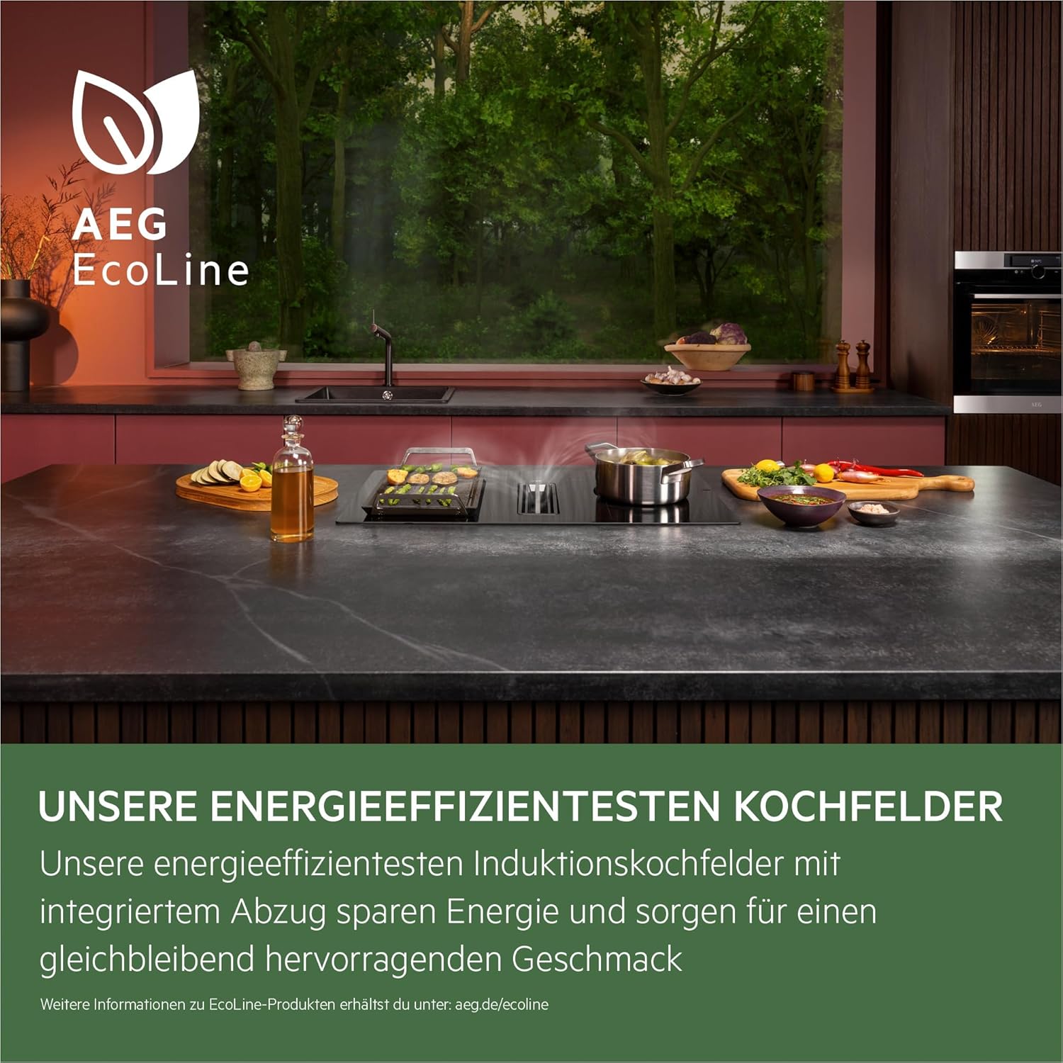 AEG Induktionskochfeld autark 80cm mit Dunstabzug / Made in Germany / 4 Flex-Kochzonen mit Bridge (Kombination 2er Zonen) / Auto-Funktion des Dunstabzugs / Aktivkohlefilter / COLI84COXB