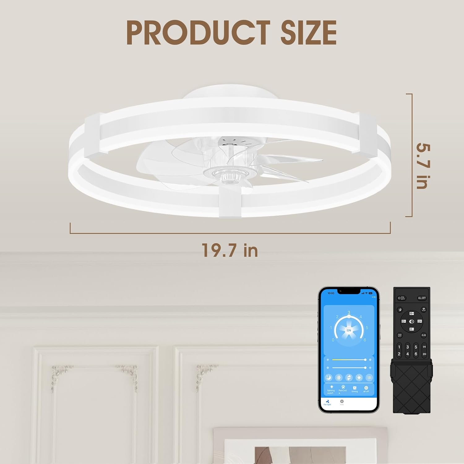 NIORSUN Ventilator Deckenleuchte,50CM LED Deckenventilator mit Beleuchtung,3 Farbtemperatur und 6 Geschwindigkeiten Deckenventilator mit Lampe,APP/Fernbedienung Dimmbar Ventilator Deckenlampe Weiß