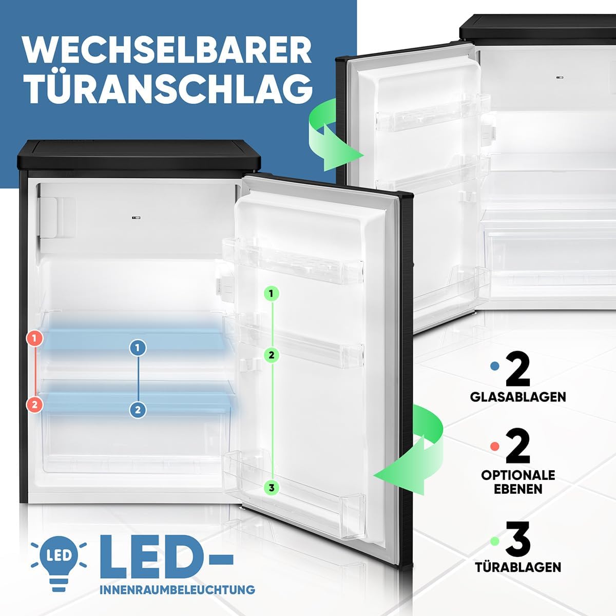 Bomann® Kühlschrank mit Gefrierfach | 109 Liter | energieeffizient, leise & kompakt | 2 Ablagen, Obst- & Gemüsefach | 4-Sterne-Gefrierfach | Türanschlag wechselbar | KS 7251 schwarz