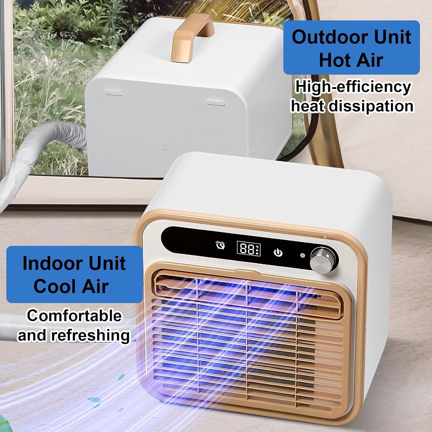 1500-W-Klimagerät mit leisem Betrieb, tragbare Split-Klimaanlage, 12-Stunden-Timer und Steuerung per Touch, Fernbedienung oder WLAN, leichtes Gewicht von nur 13 kg (2m)