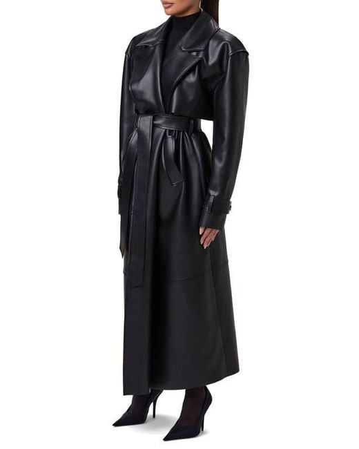 Women’s Coat Trench Power Shoulders Vegan Leather by Naked Wardrobe