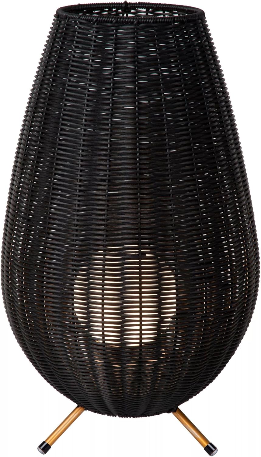 Licht-Erlebnisse LED Akku Tischlampe außen Schwarz IP44 Terrasse Balkon 50 cm 3 W 180 lm 3000 K Geflecht dekorativ stilvolle Tischleuchte dimmbar TEYA