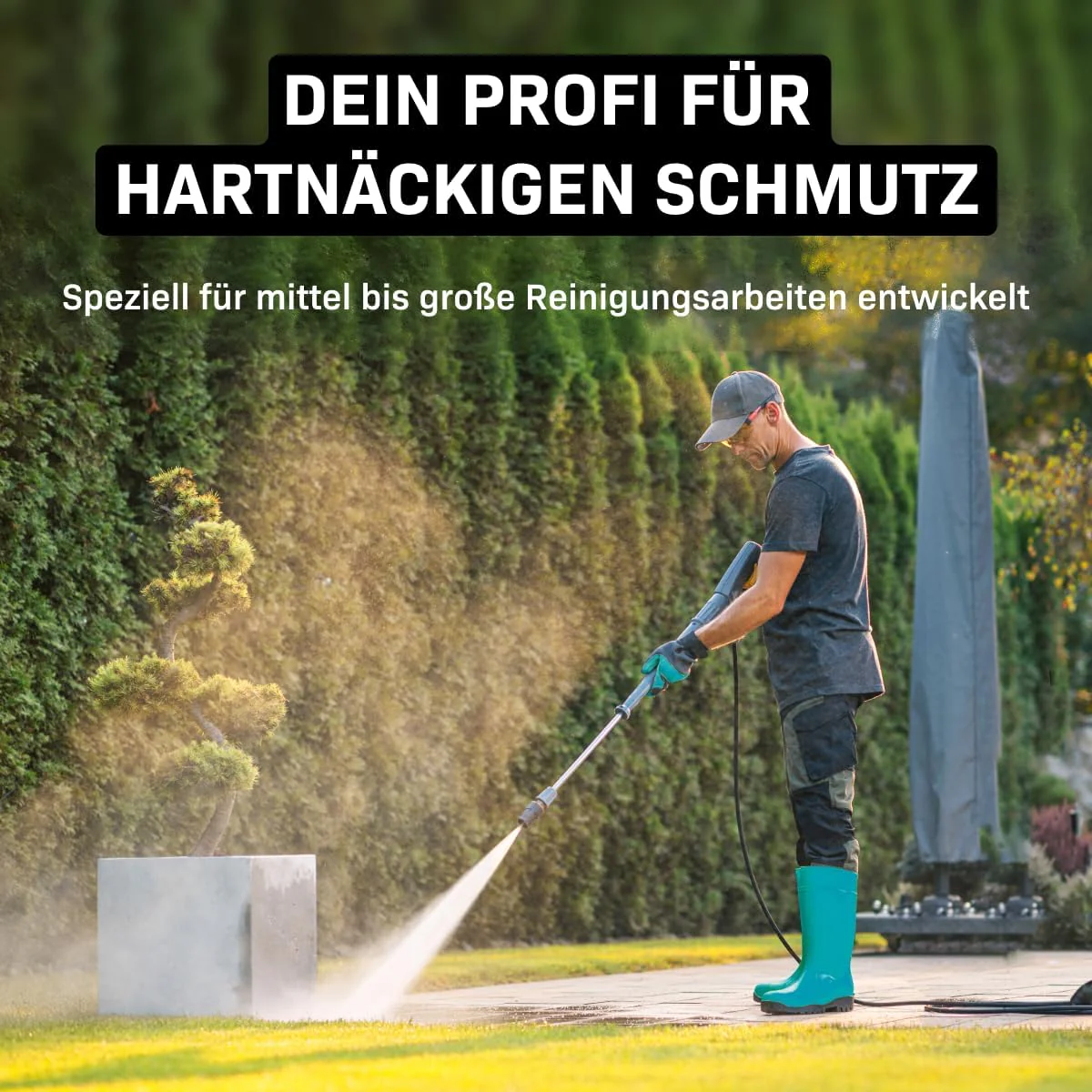 VONROC Professionele hogedrukreiniger 195bar - Gevelreiniger voor zware reinigingswerkzaamheden [2500W] - Hoge wateropbrengst [468 l/u] Reinigingstank, Aluminium Pomp - incl. Terrasreiniger