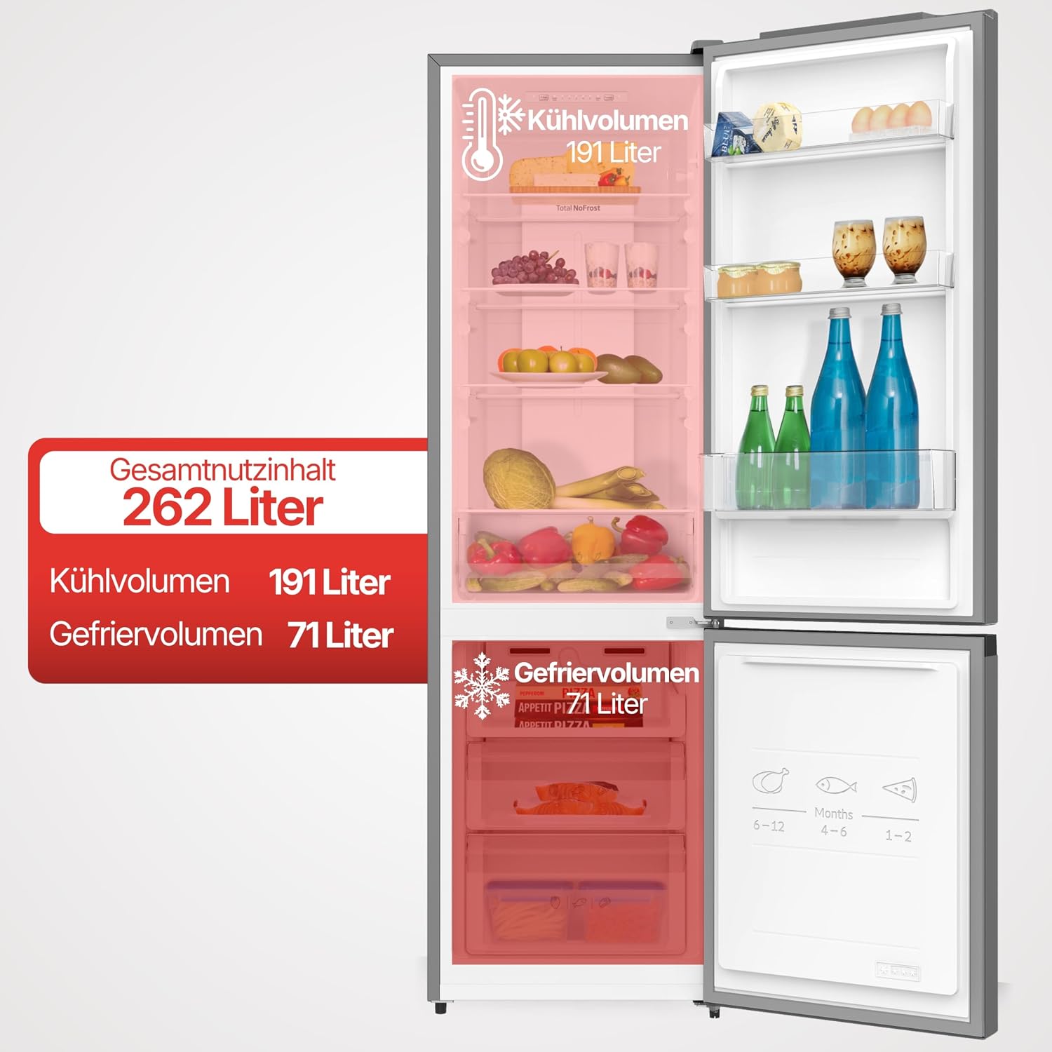 Amica Kühl‑Gefrier‑Kombination freistehend 178,9 x 55 x 58,8 cm 262 l Ökofunktion NoFrost Supergefrierfunktion 4-Sterne-Fach Gefrierfach unten AKG 3877 E – Kühl Gefrierkombination Edelstahloptik