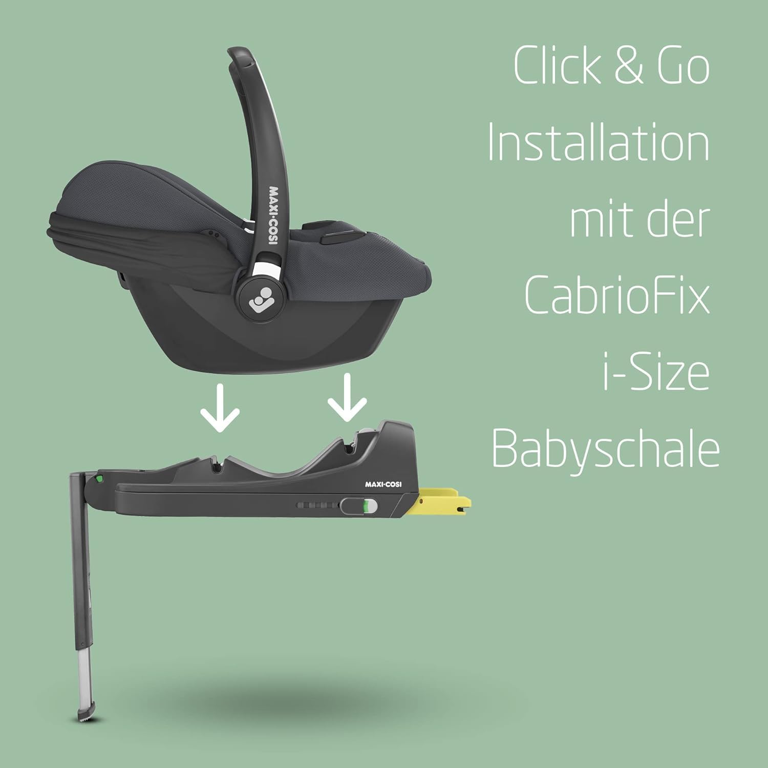 Maxi-Cosi CabrioFix i-Size, Babyschale, 0–12 Monate, max. 12 kg, leichter i-Size Kindersitz (3,2 kg), Sonnenverdeck, gepolsterter Sitz, für viele Maxi-Cosi Kinderwagen, Essential Green