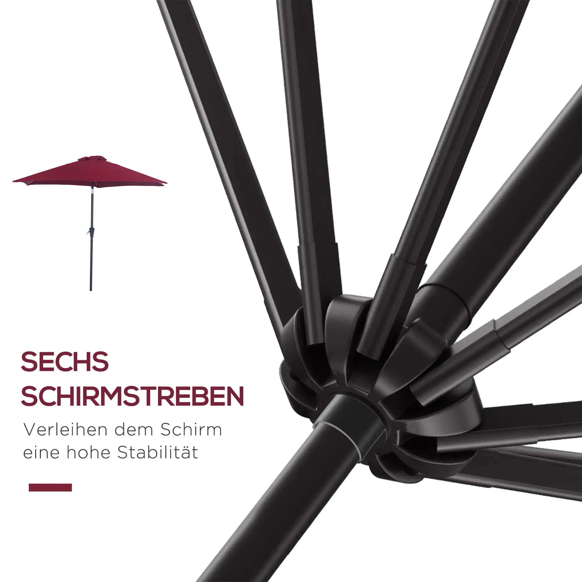 Outsunny Parasol Kantelfunctie Handslinger Aluminium Rood