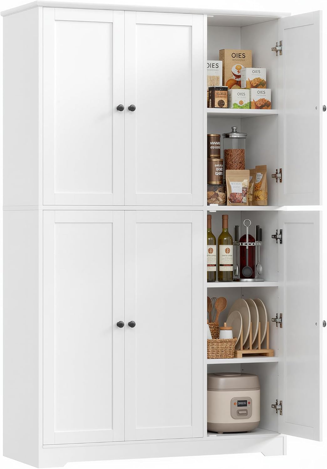 FirFurd Küchenschrank, 180 cm Mehrzweckschrank Vorratsschrank, Buffetschrank mit 6 Türen und verstellbaren Einlegeböden, Allzweckschrank für Küche Wohnzimmer Eingangsbereich, 180x106x37 cm, weiß